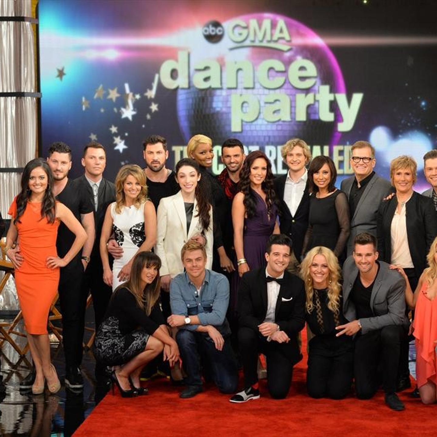 STANDING: EMMA SLATER, BILLY DEE WILLIAMS, DANICA MCKELLAR, VALENTIN CHMERKOVSKIY, SEAN AVERY, CANDACE CAMERON BURE, MAKSIM CHMERKOVSKIY, MERYL DAVIS, NENE LEAKES, TONY DOVOLANI, SHARNA BURGESS, CHARLIE WHITE, CHERYL BURKE, DREW CAREY, DIANA NYAD, HENRY