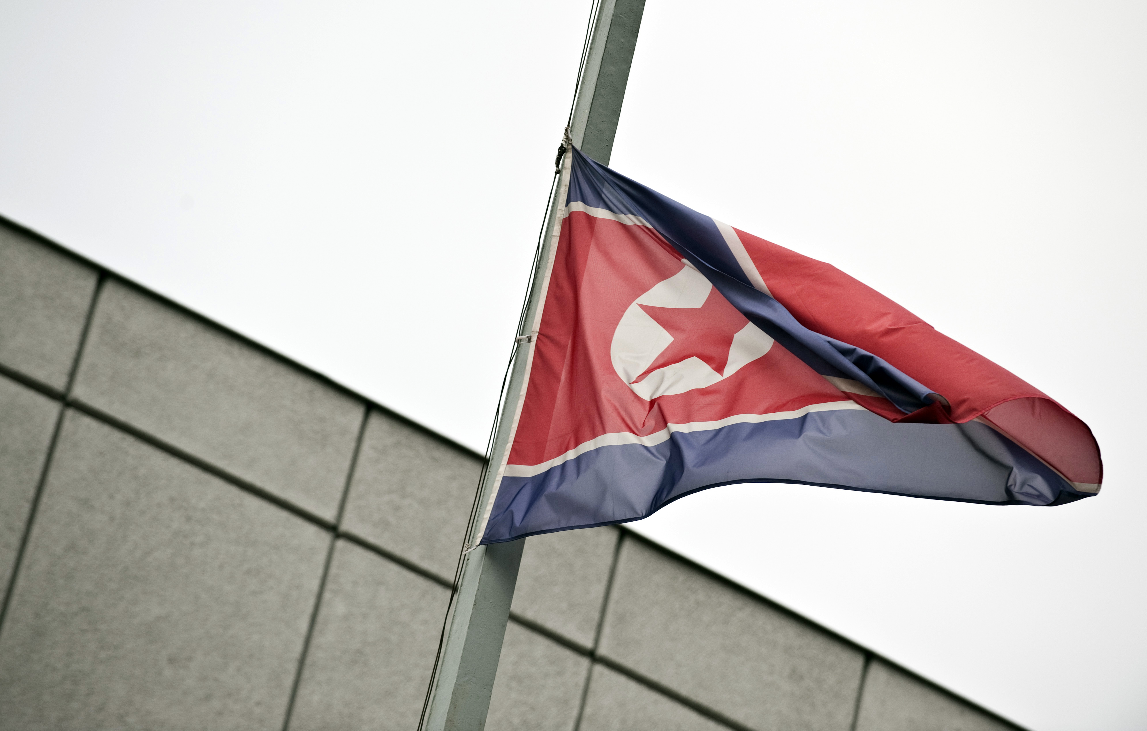 The North Korean flag flies at half-mast in front of the embassy in Berlin on Dec. 19, 2011, following the death of North Korean leader Kim Jong-Il.