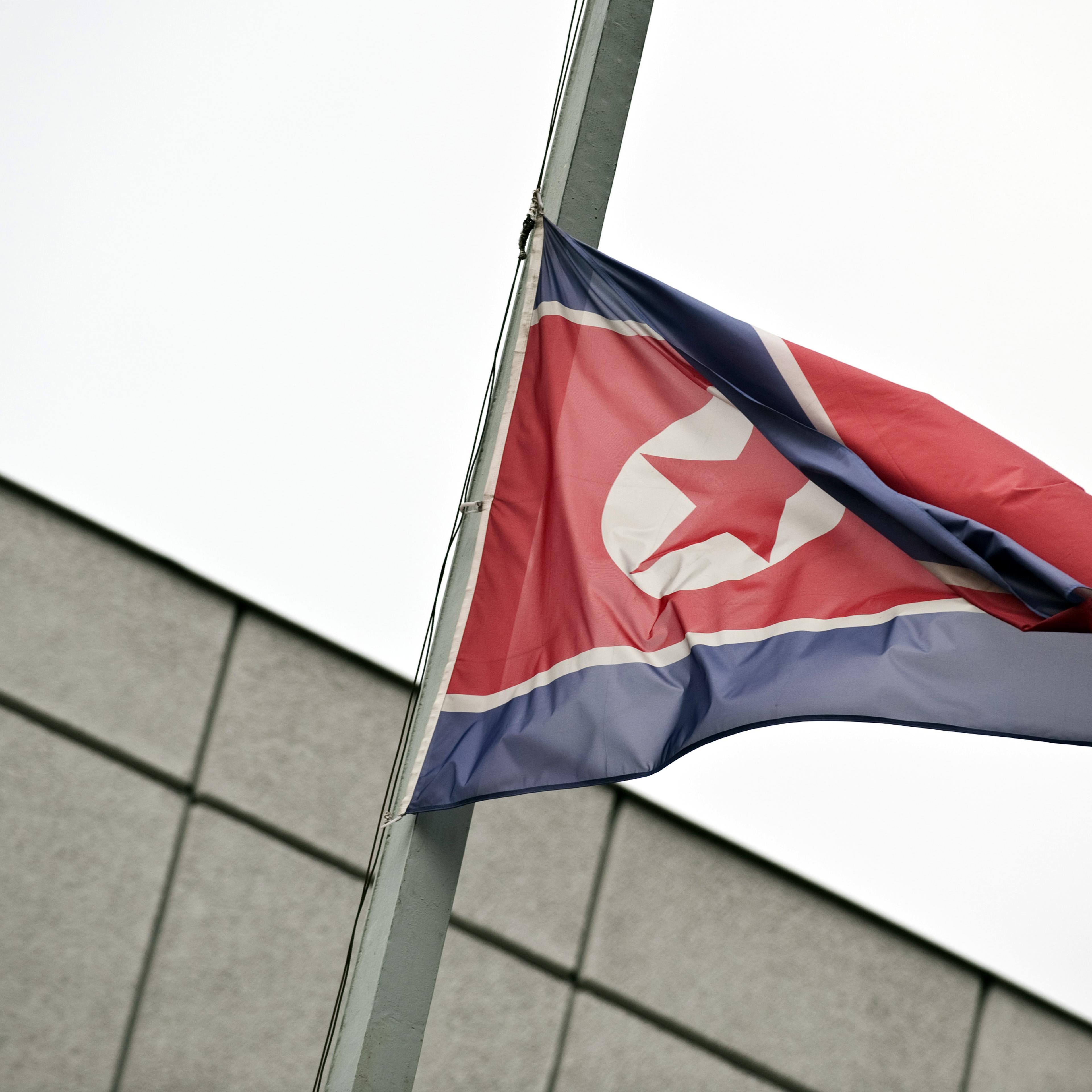 The North Korean flag flies at half-mast in front of the embassy in Berlin on Dec. 19, 2011, following the death of North Korean leader Kim Jong-Il.