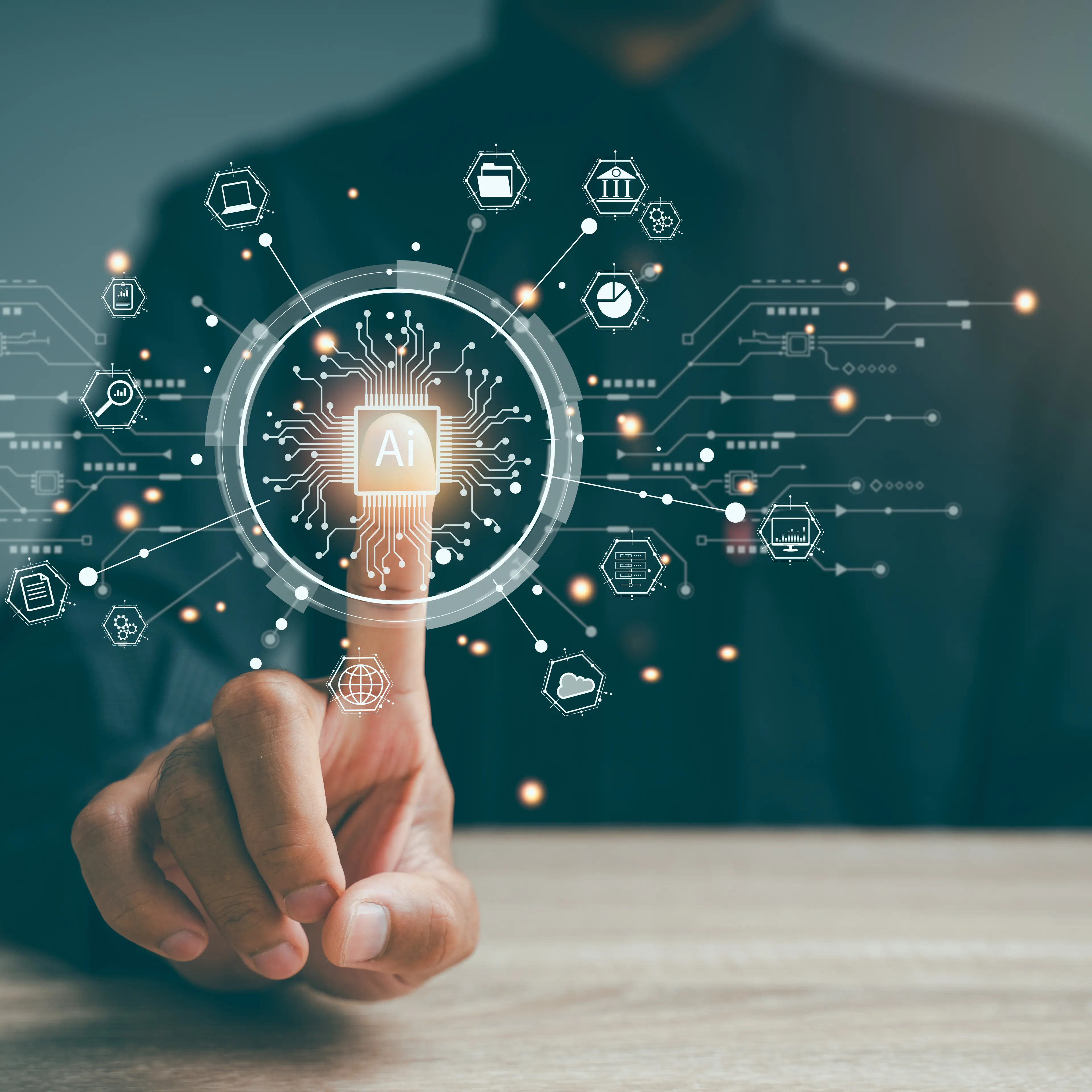 Ai technology, Artificial Intelligence. man using technology smart robot AI, artificial intelligence by enter command prompt for generates something, Futuristic technology transformation. Chat with AI