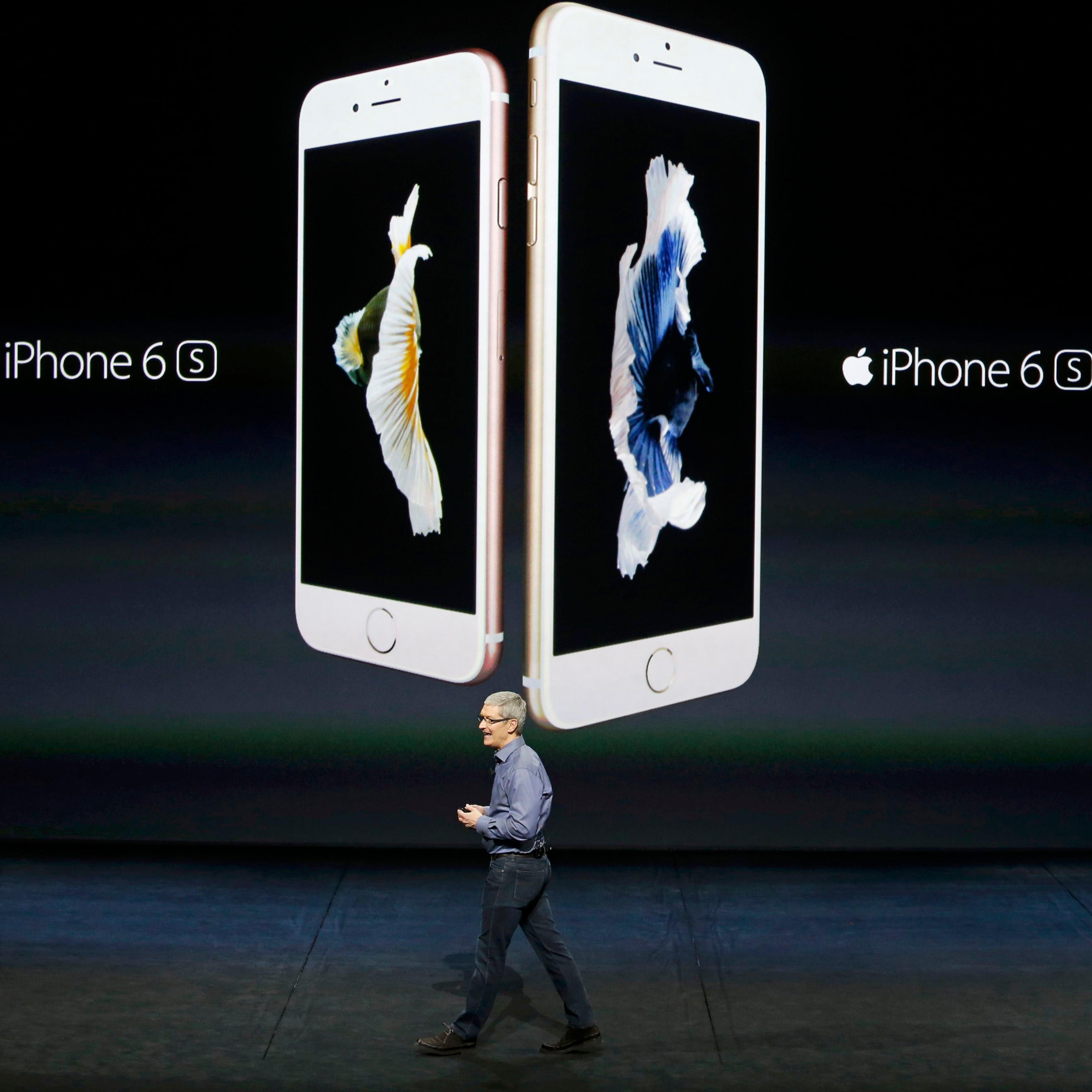 Apple CEO Tim Cook introduces the iPhone 6s and iPhone 6sPlus during an Apple media event in San Francisco, California
