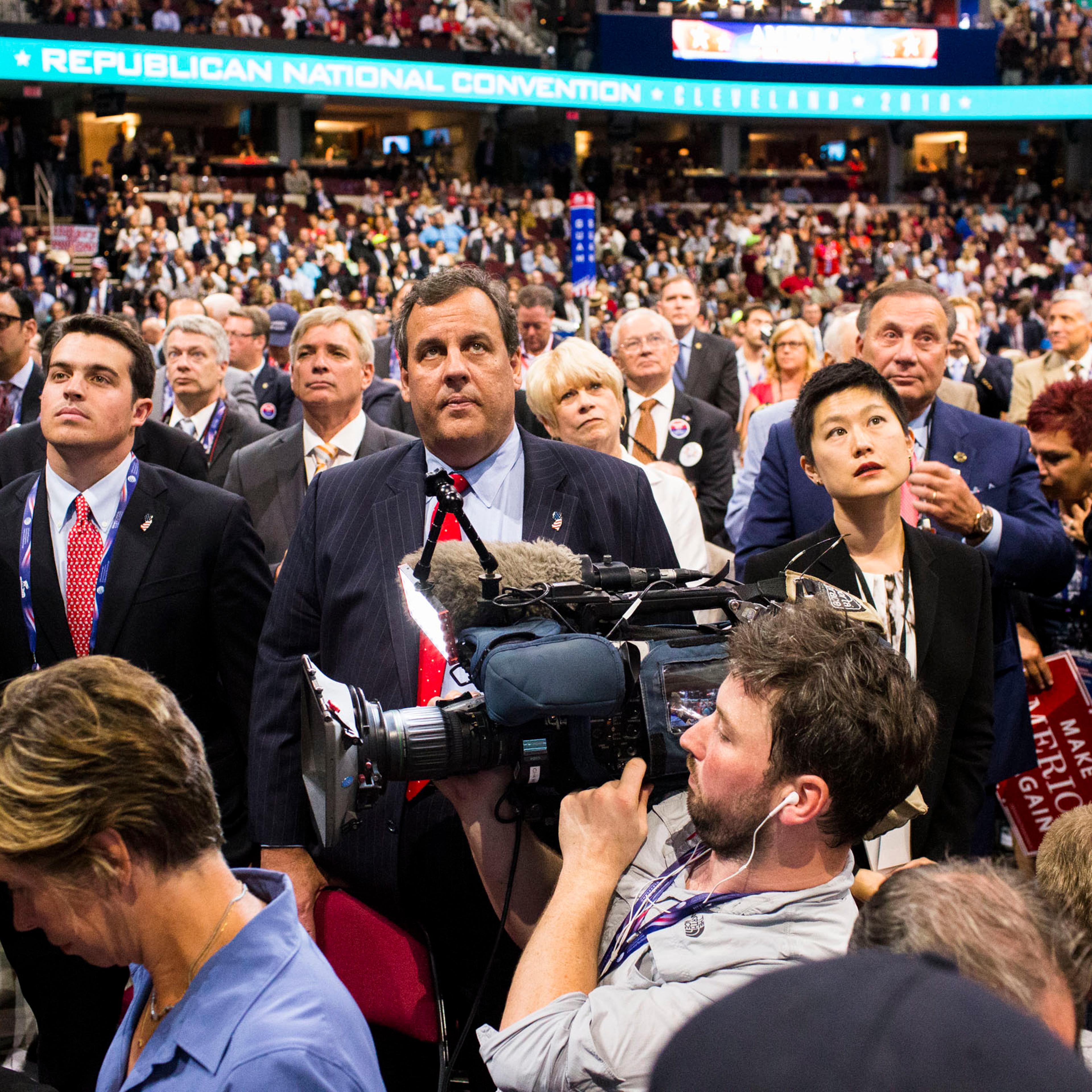 Chris Christie on the floor of the 2016 Republican National Convention on Monday, July 18, 2016, in Cleveland.