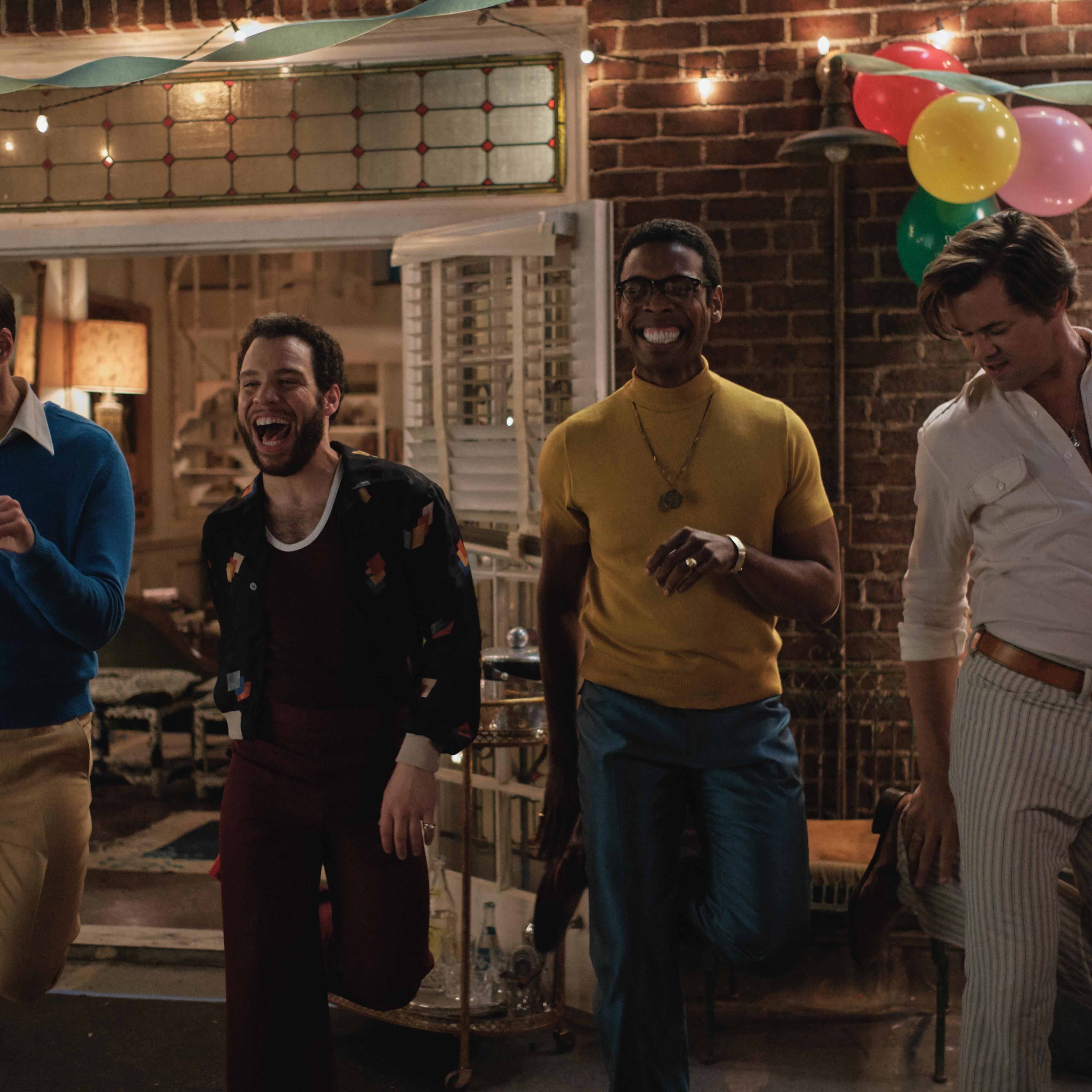 THE BOYS IN THE BAND (2020)Jim Parsons as Michael, Robin De Jesus as Emory, Michael Benjamin Washington as Bernard and Andrew Rannells as Larry.Cr. Scott Everett White/NETFLIX ©2020