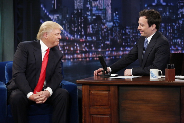 All-Star Celebrity Apprentice's Donald Trump with host Jimmy Fallon during an interview on February 26, 2013.