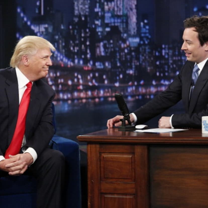 All-Star Celebrity Apprentice's Donald Trump with host Jimmy Fallon during an interview on February 26, 2013.