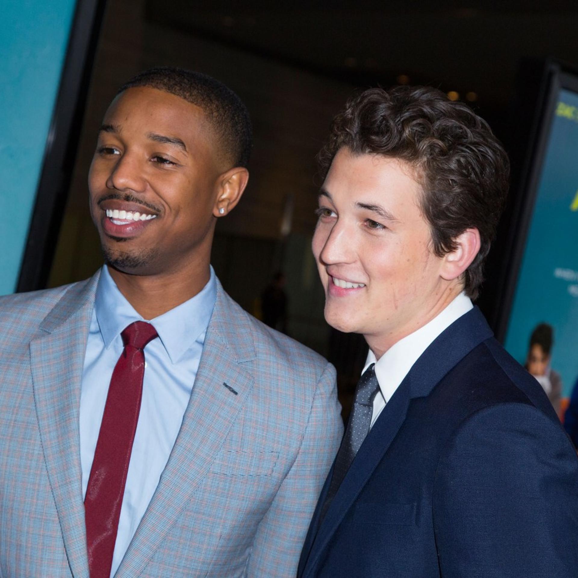 Actors Michael B. Jordan and Miles Teller attend the Los Angeles Premiere of "That Awkward Moment" on January 27, 2014 in Los Angeles, California.