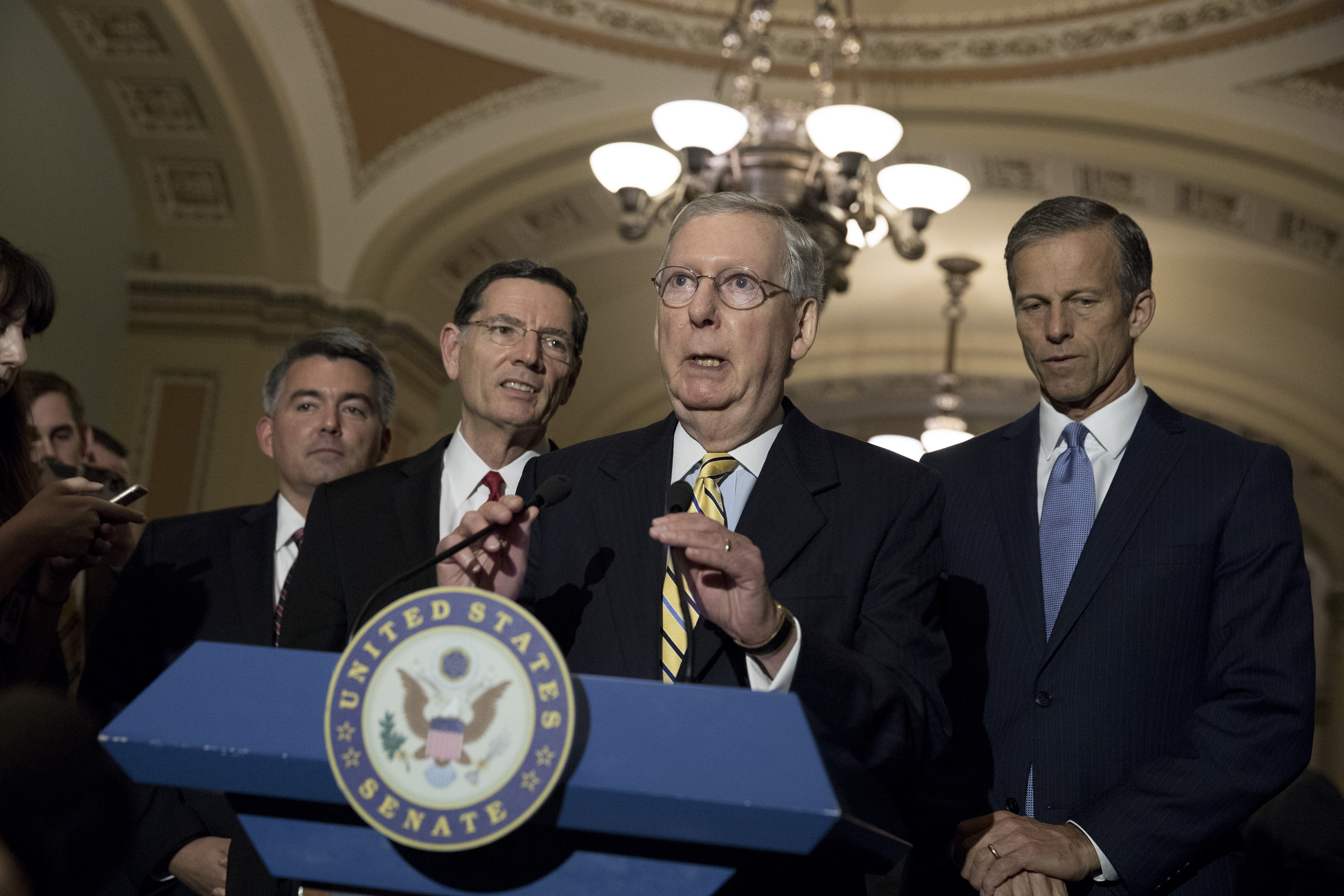 Senate Lawmakers Address The Media After Their Weekly Policy Luncheons