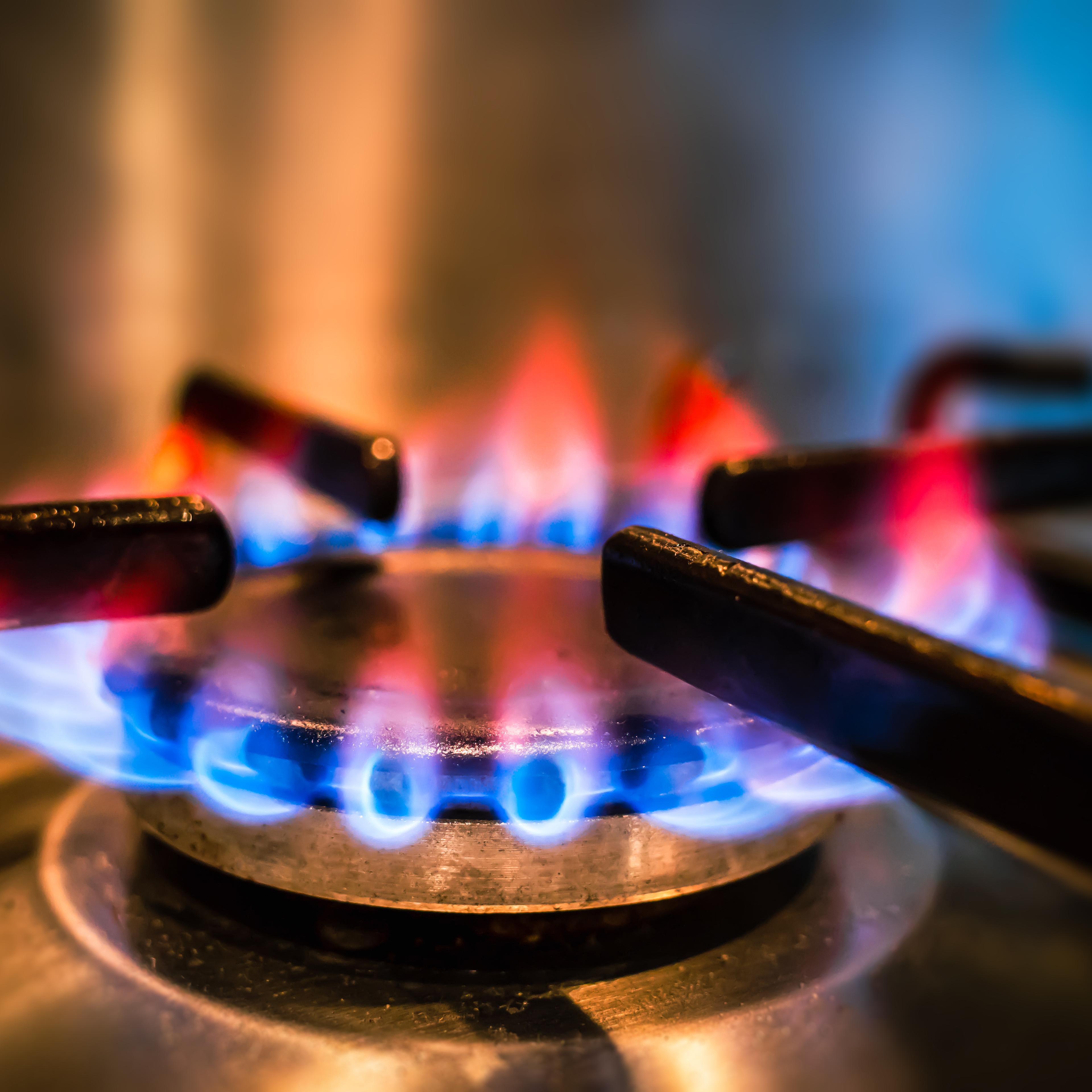 Flames on gas hob