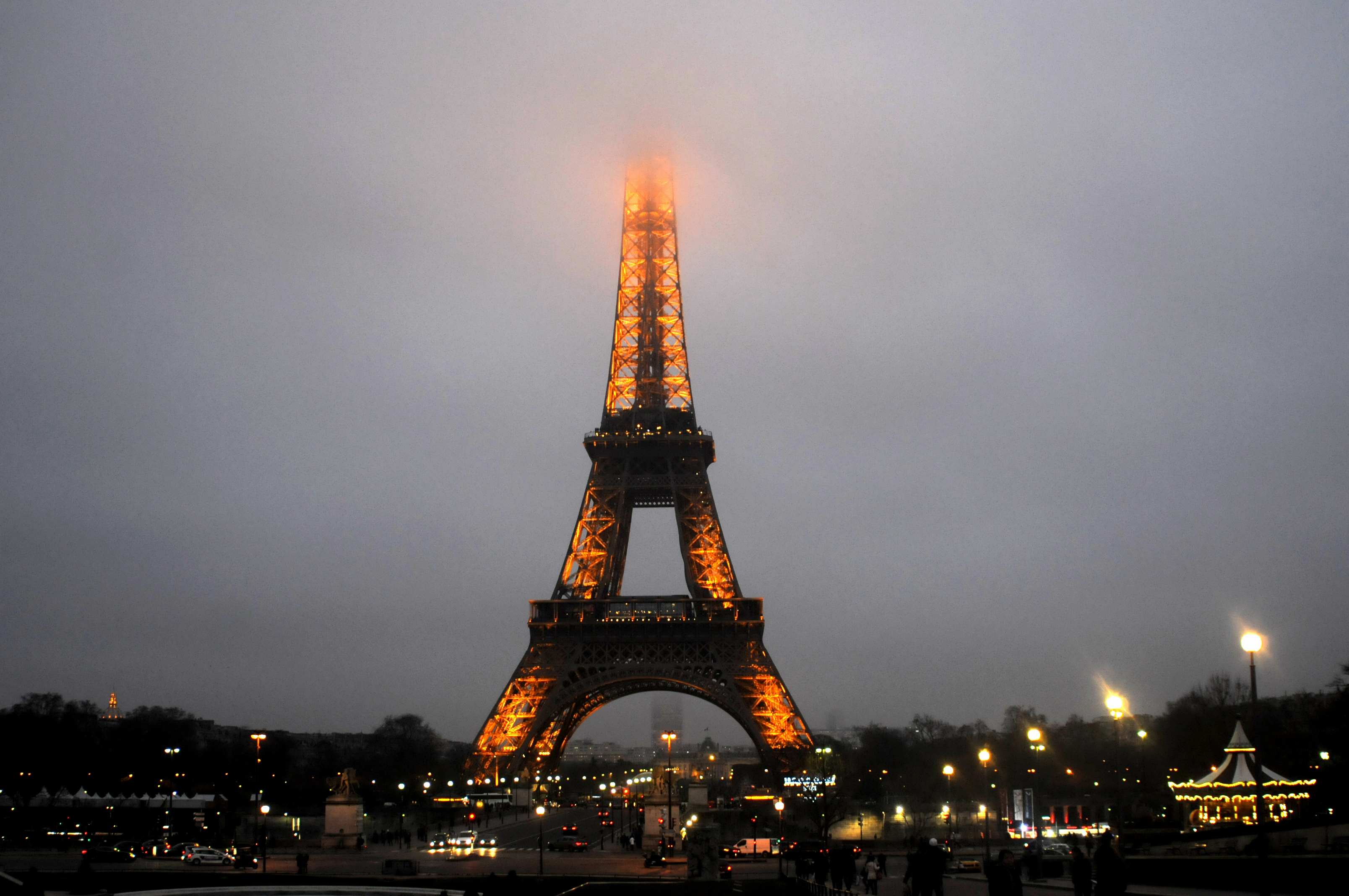 Eiffel Tower in a thick smog in Paris, France on January 6, 2015.