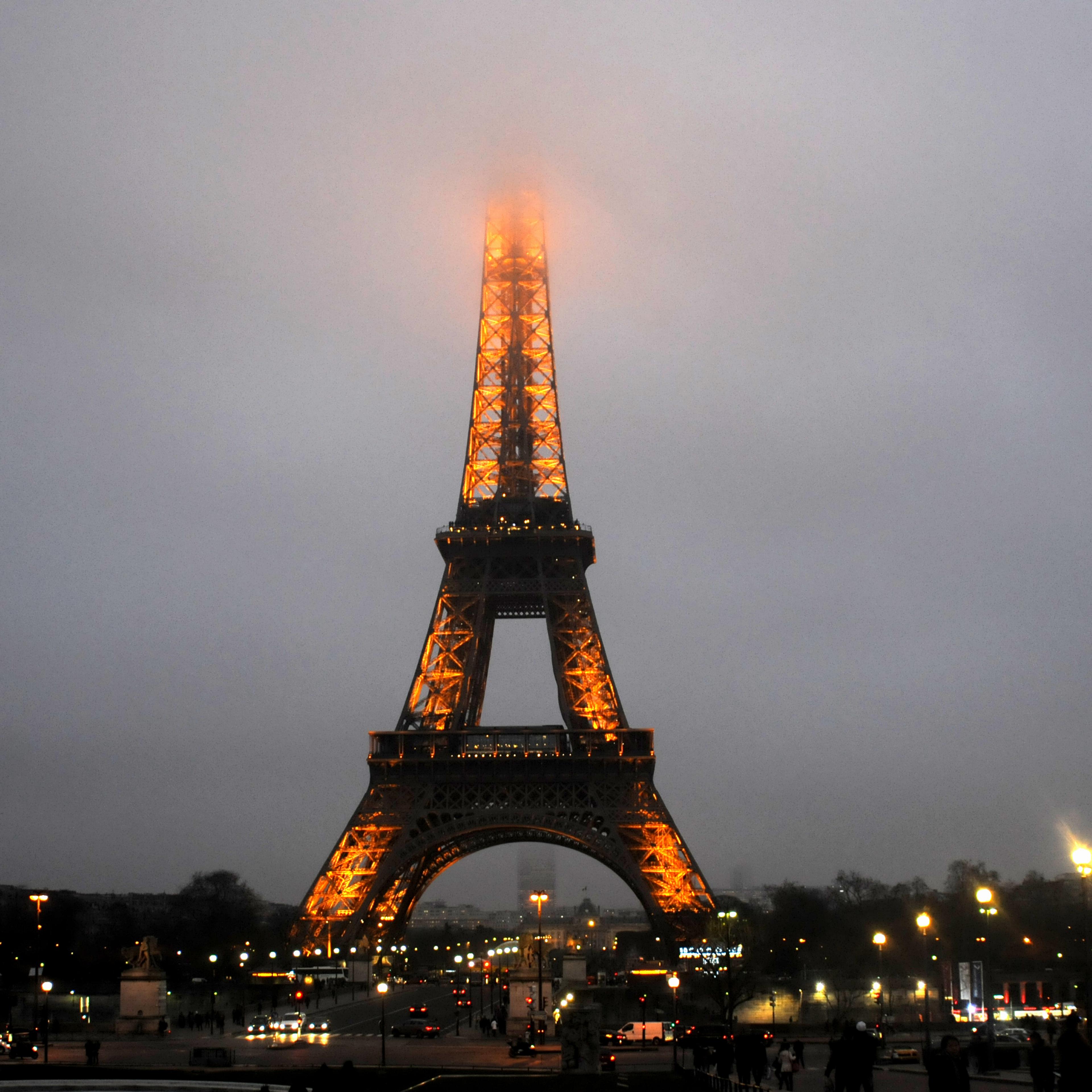 Eiffel Tower in a thick smog in Paris, France on January 6, 2015.