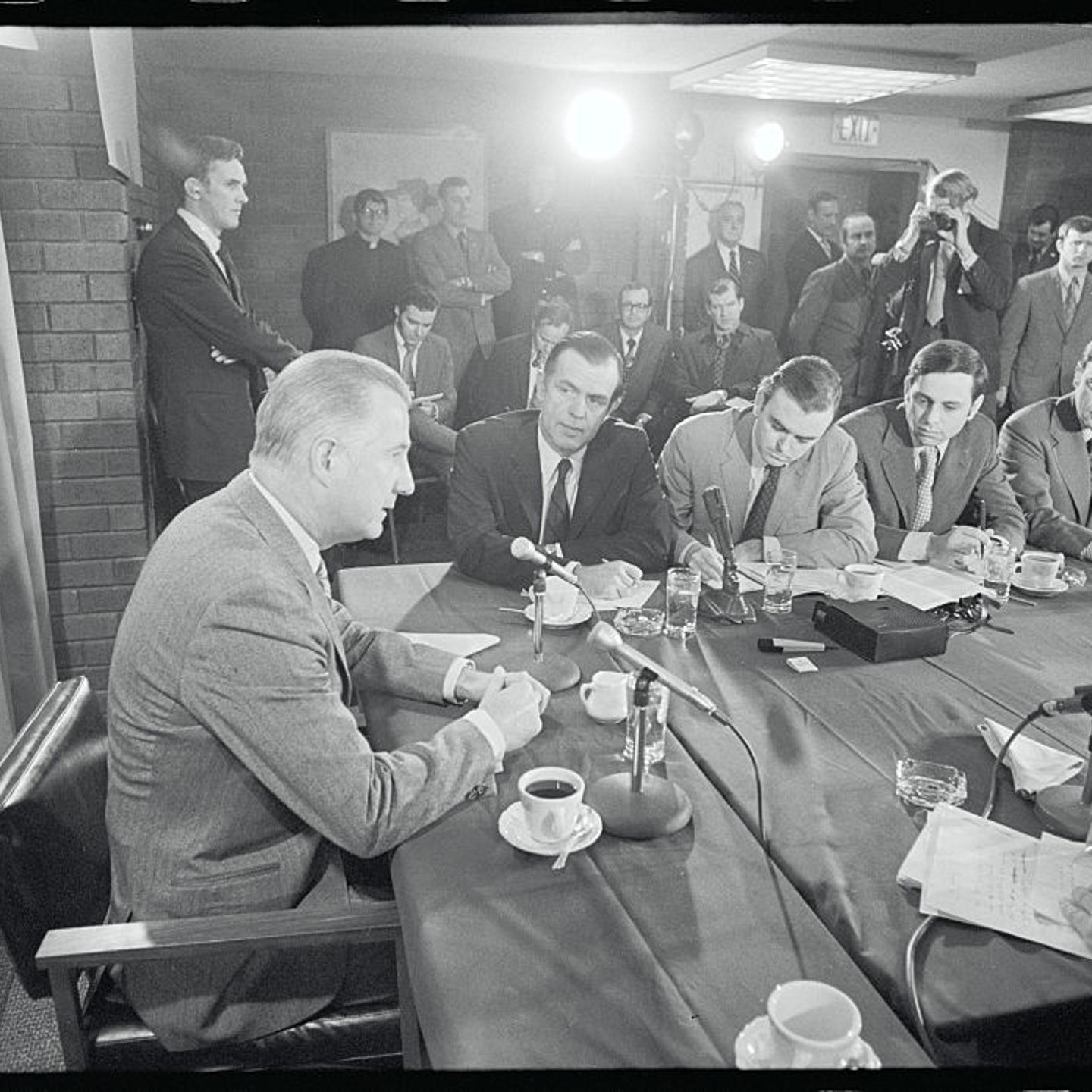Spiro Agnew Conversing with News Media