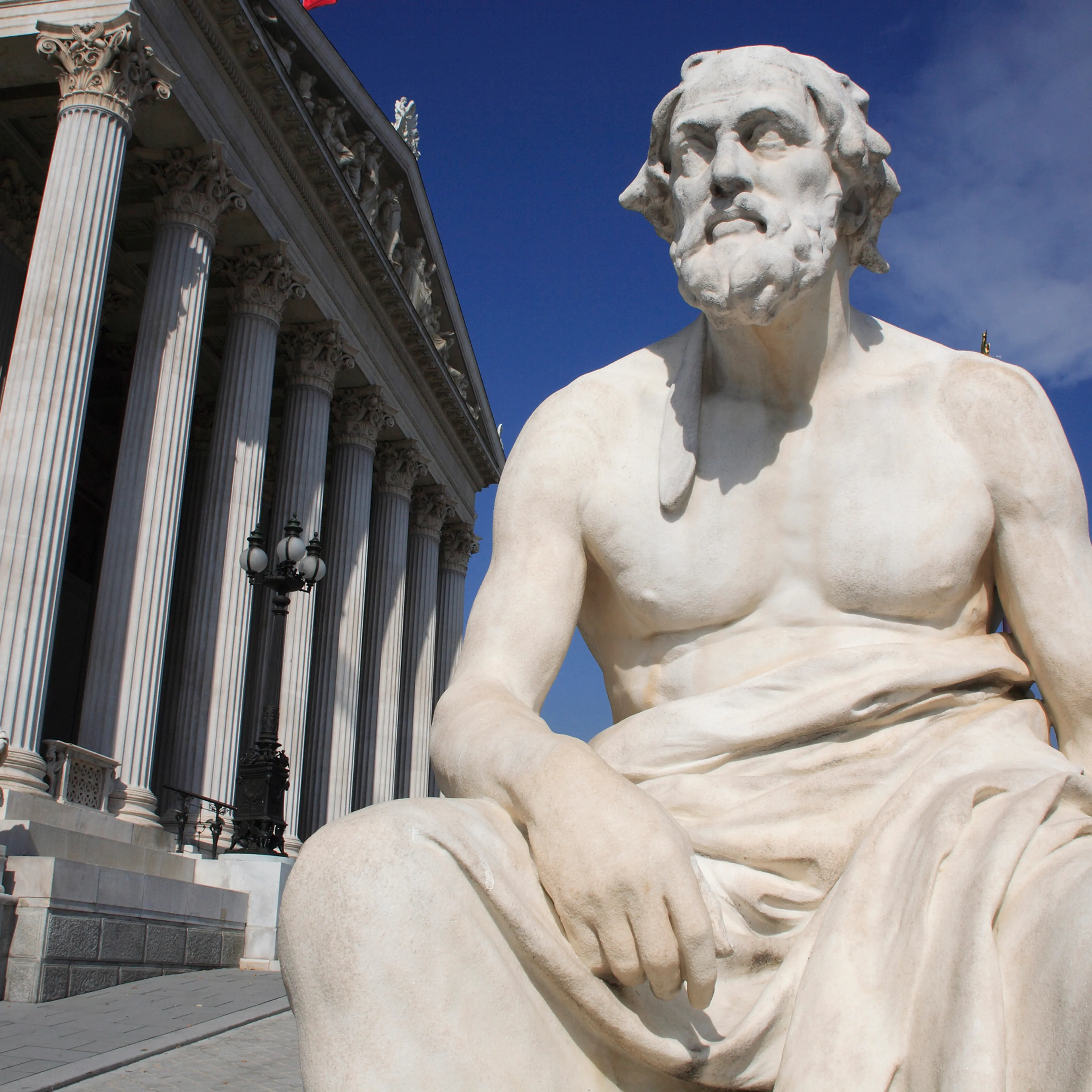 Statue of Thucydides the Greek philosopher in front of Parliament building