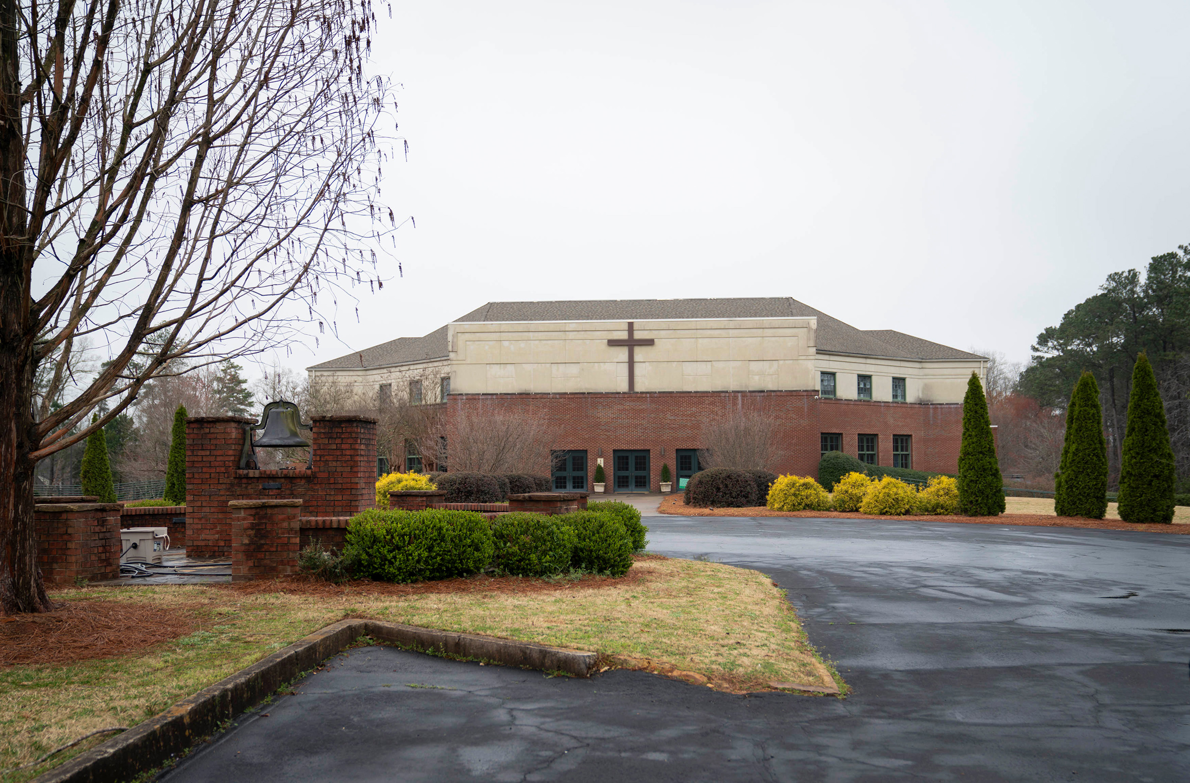 Crabapple First Baptist Church, where the Atlanta shooting suspect Robert Aaron Long was an active member, in Milton, Ga., March 17. The church posted a lengthy statement on its website Friday morning that called this week's attacks on three spas "the re
