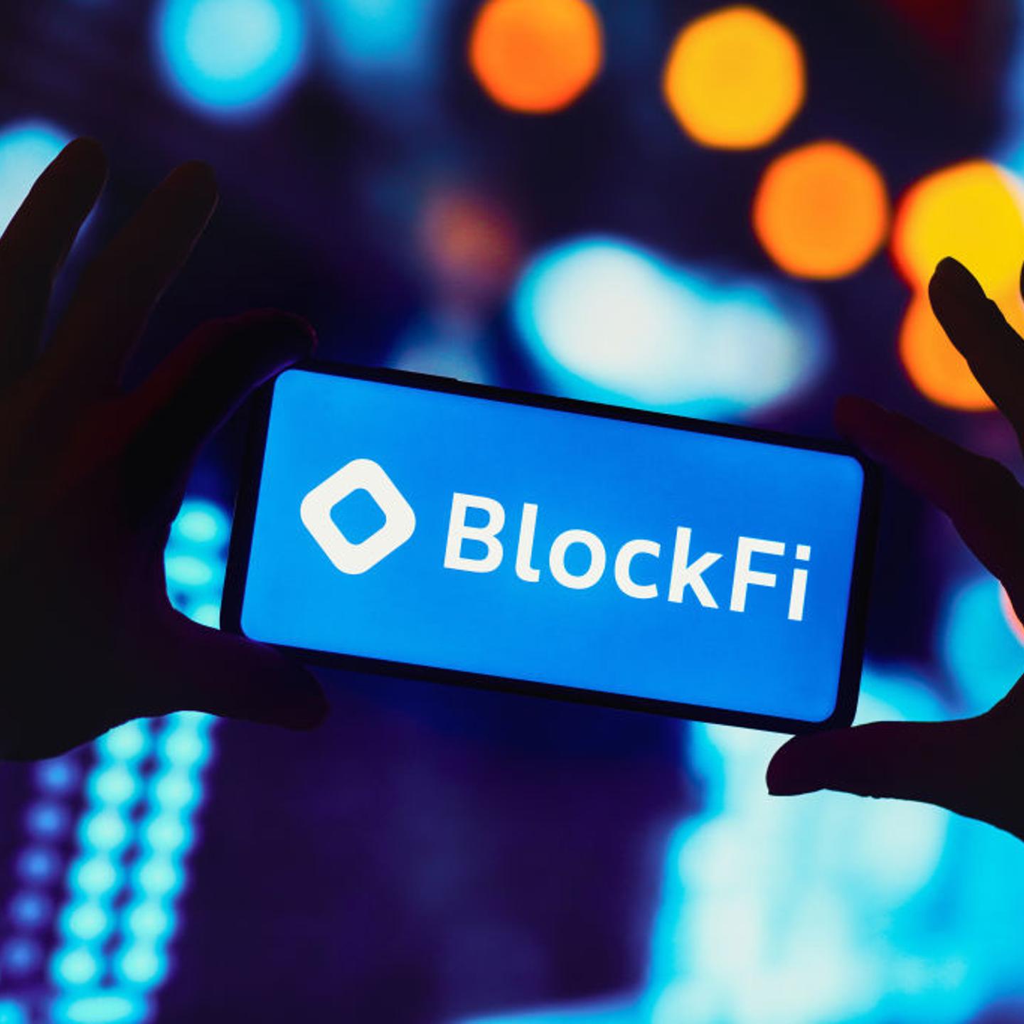 In this photo illustration, the BlockFi logo seen displayed