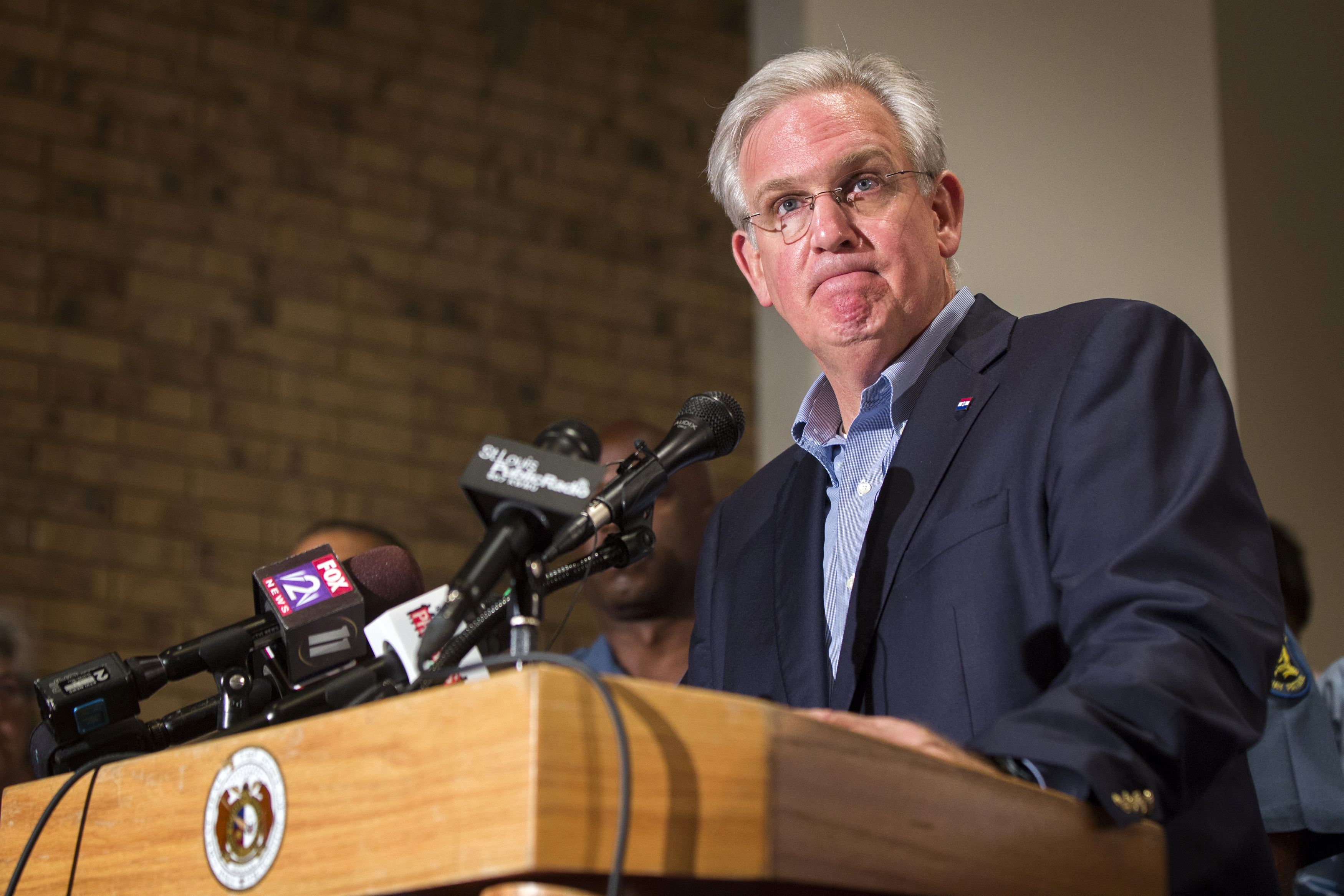 Missouri Governor Jay Nixon declares a state of emergency and curfew in response to looting the previous night in Ferguson, Missouri on Aug. 16, 2014.