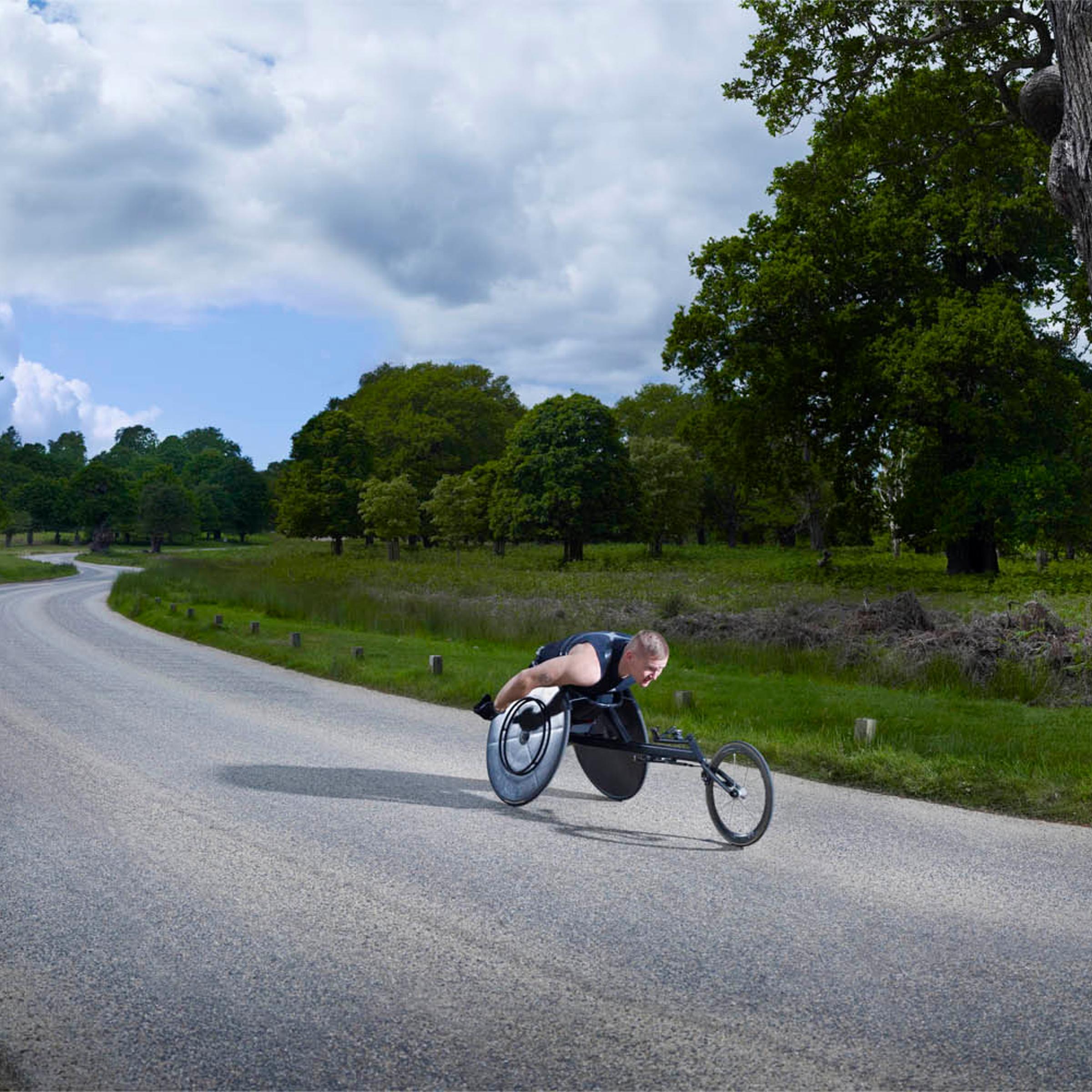 David Weir, wheelchair racer, during a workout.