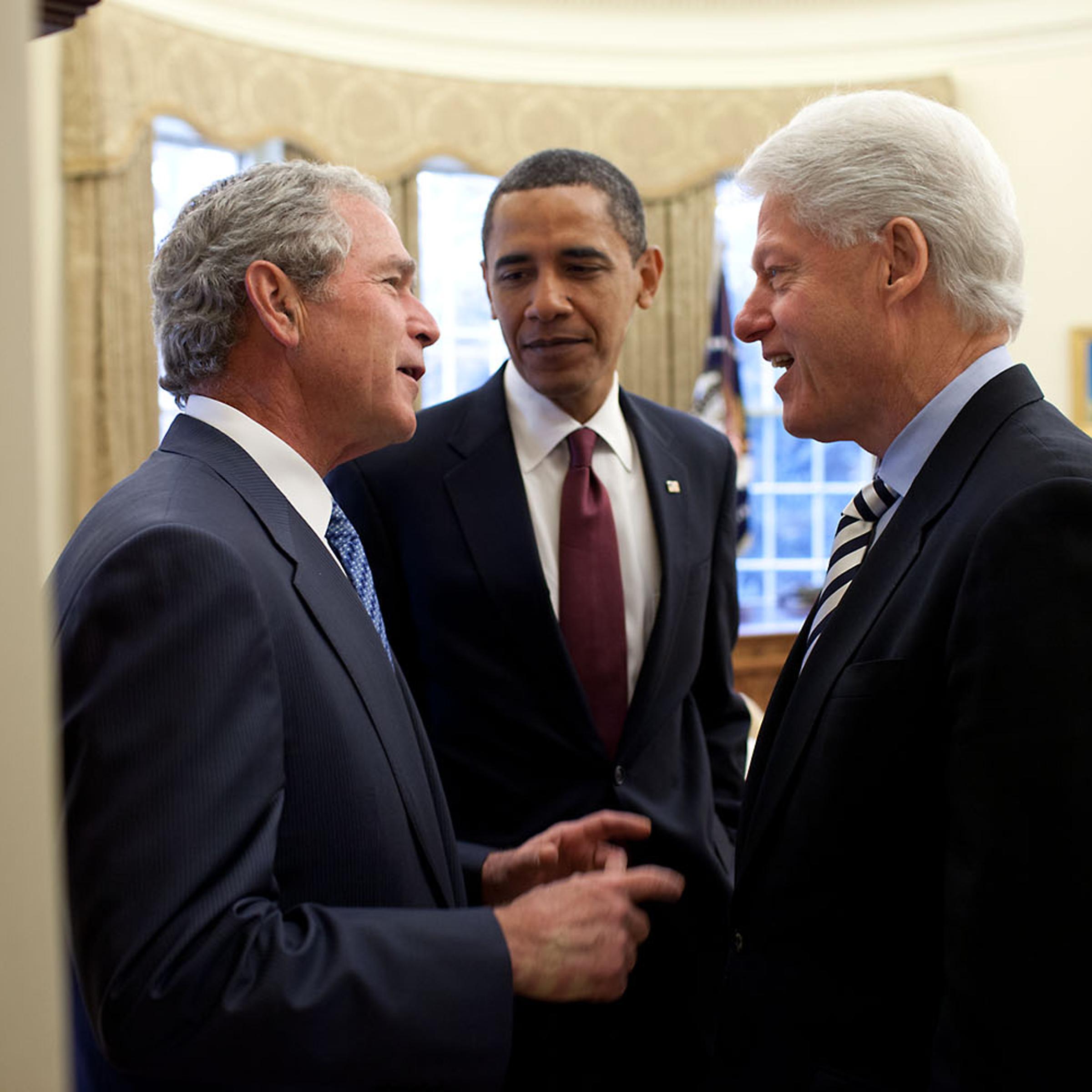 “President Obama had called on the two former Presidents to help with the situation in Haiti. During their public remarks in the Rose Garden, Jan. 16, 2010, President Clinton had said about President Bush, ‘I’ve already figured out how I can get him to do some things that he didn’t sign on for.’ Later, back in the Oval, President Bush is jokingly asking President Clinton what were those things he had in mind.”