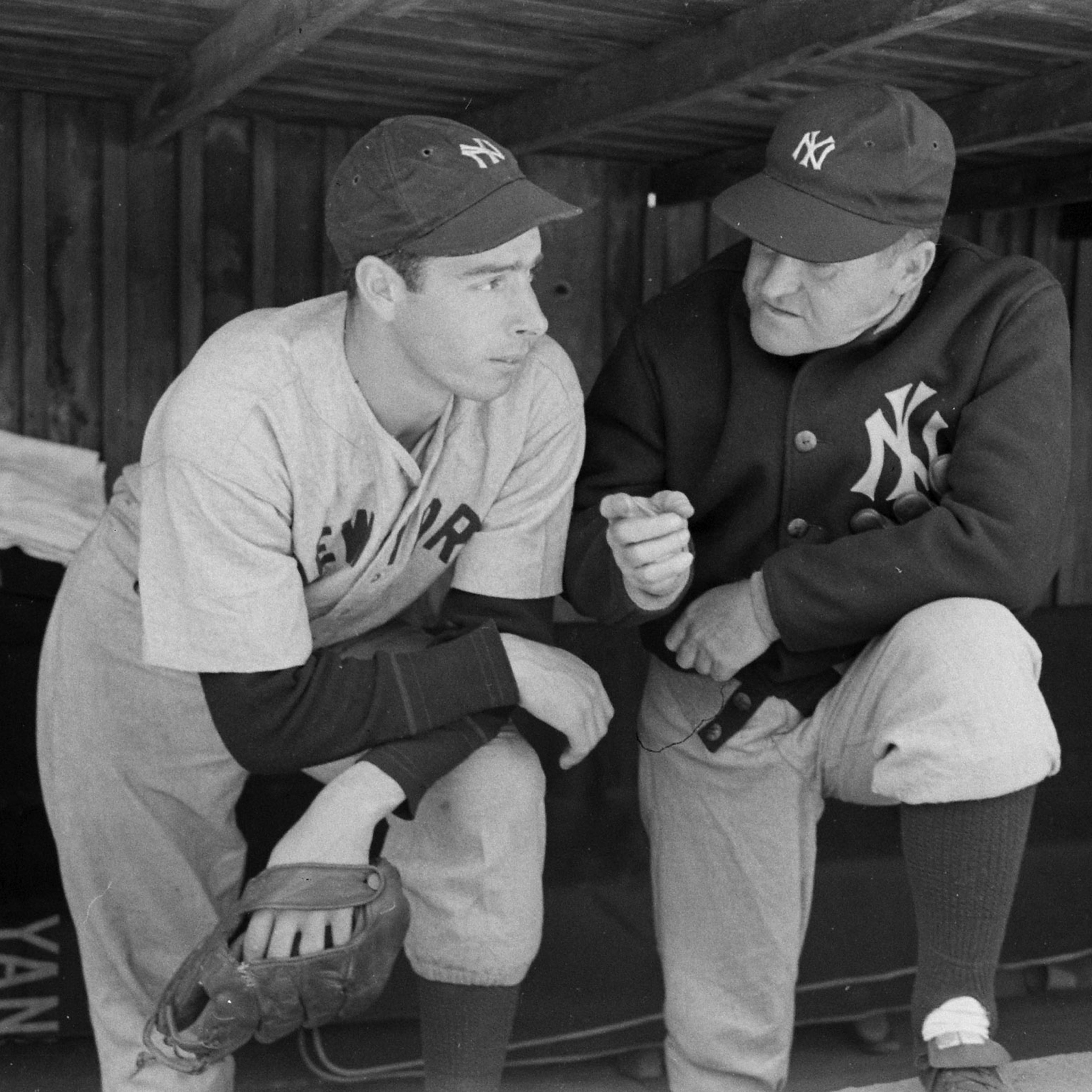 Joe DiMaggio with Yankee Hall of Fame manager Joe McCarthy, 1939.