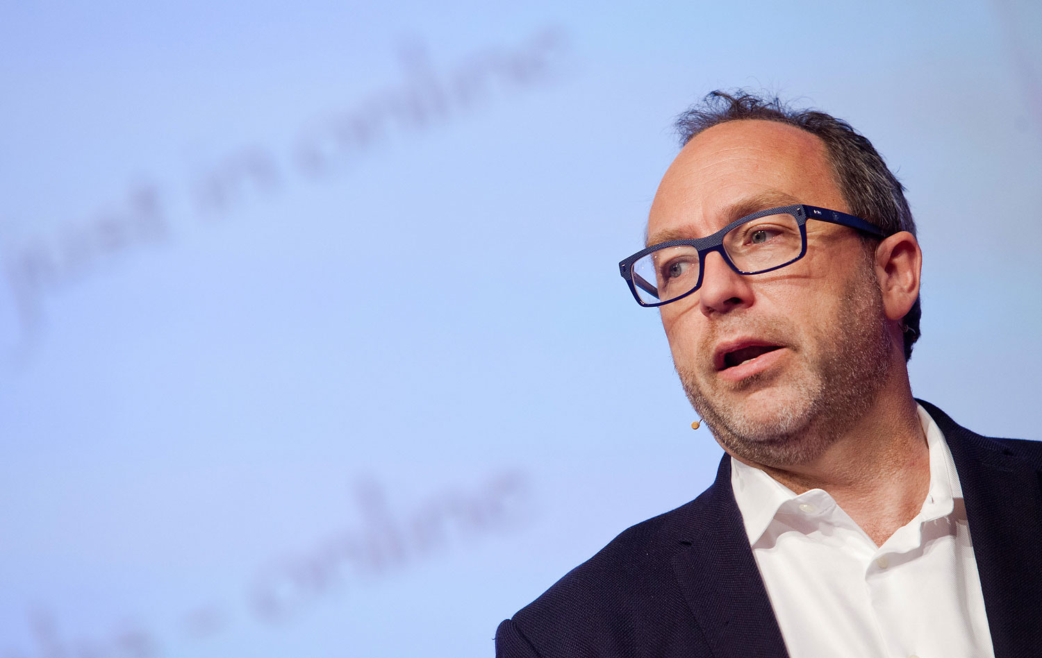 Wikipedia founder Jimmy Wales gives a lecture in Hanover, Germany, March 14, 2014.