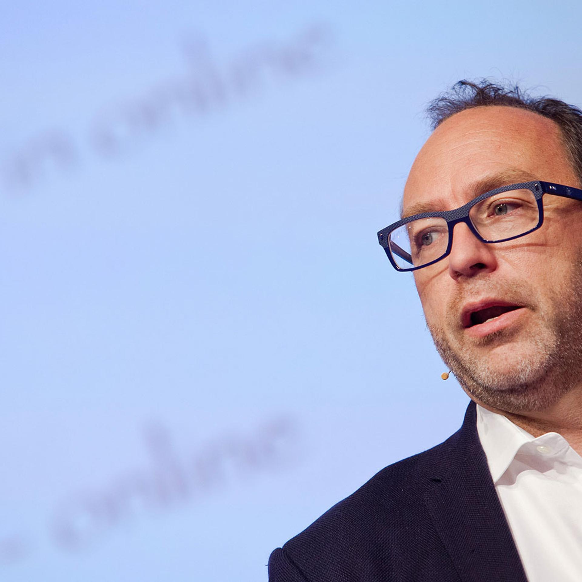Wikipedia founder Jimmy Wales gives a lecture in Hanover, Germany, March 14, 2014.