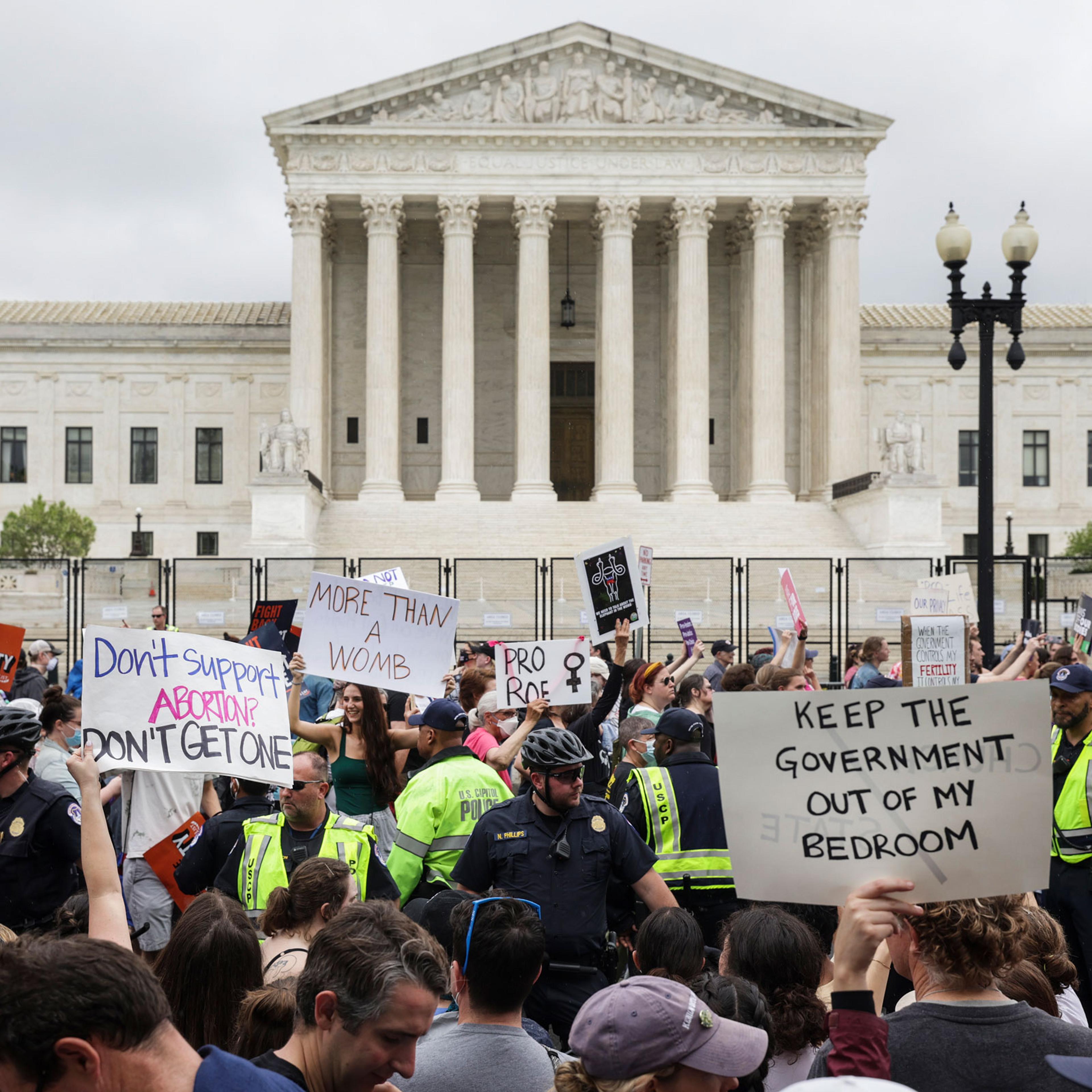 Abortion rights activists participate in a Bans Off Our Bodies rally at the U.S. Supreme Court
