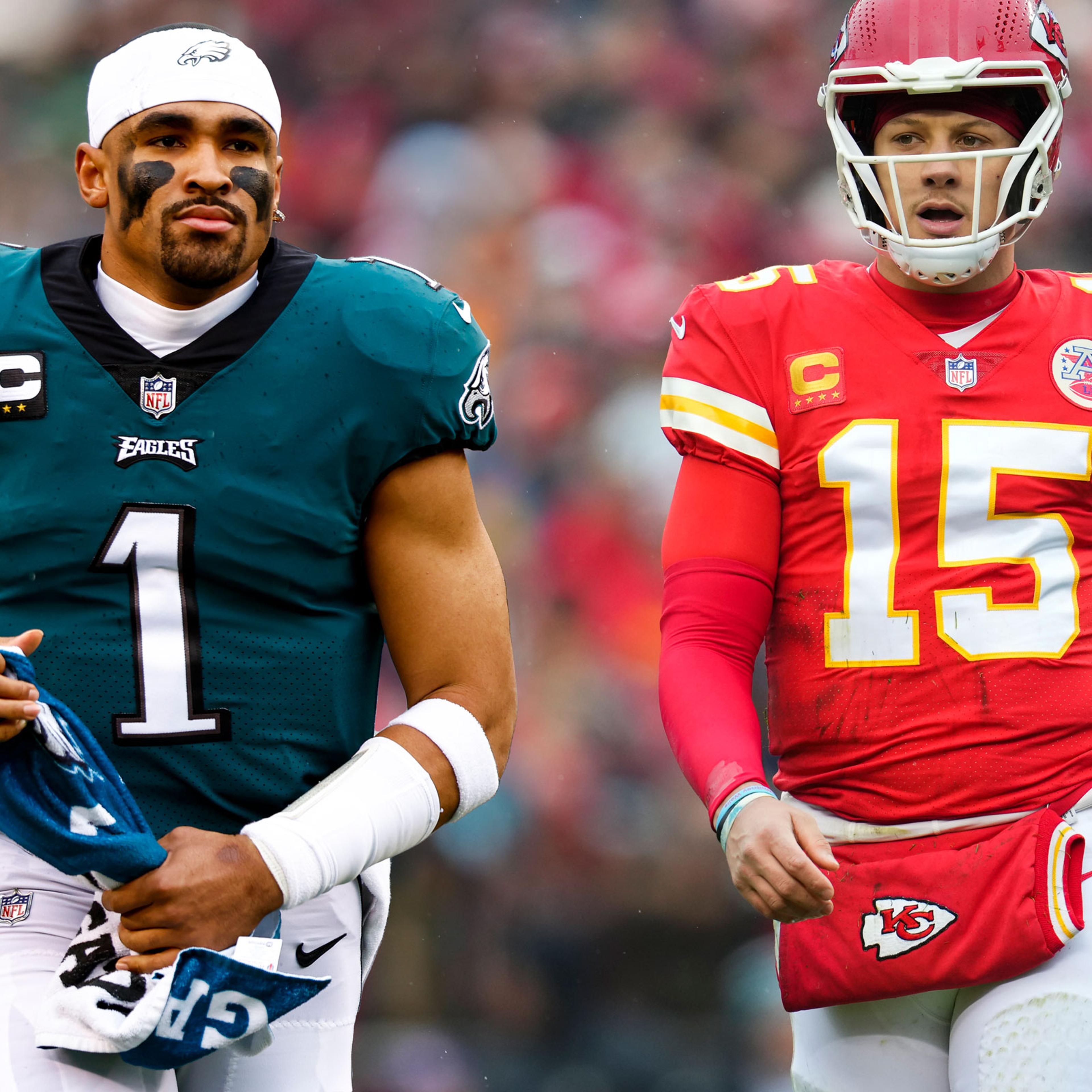 composite image of Jalen Hurts and Patrick Mahomes