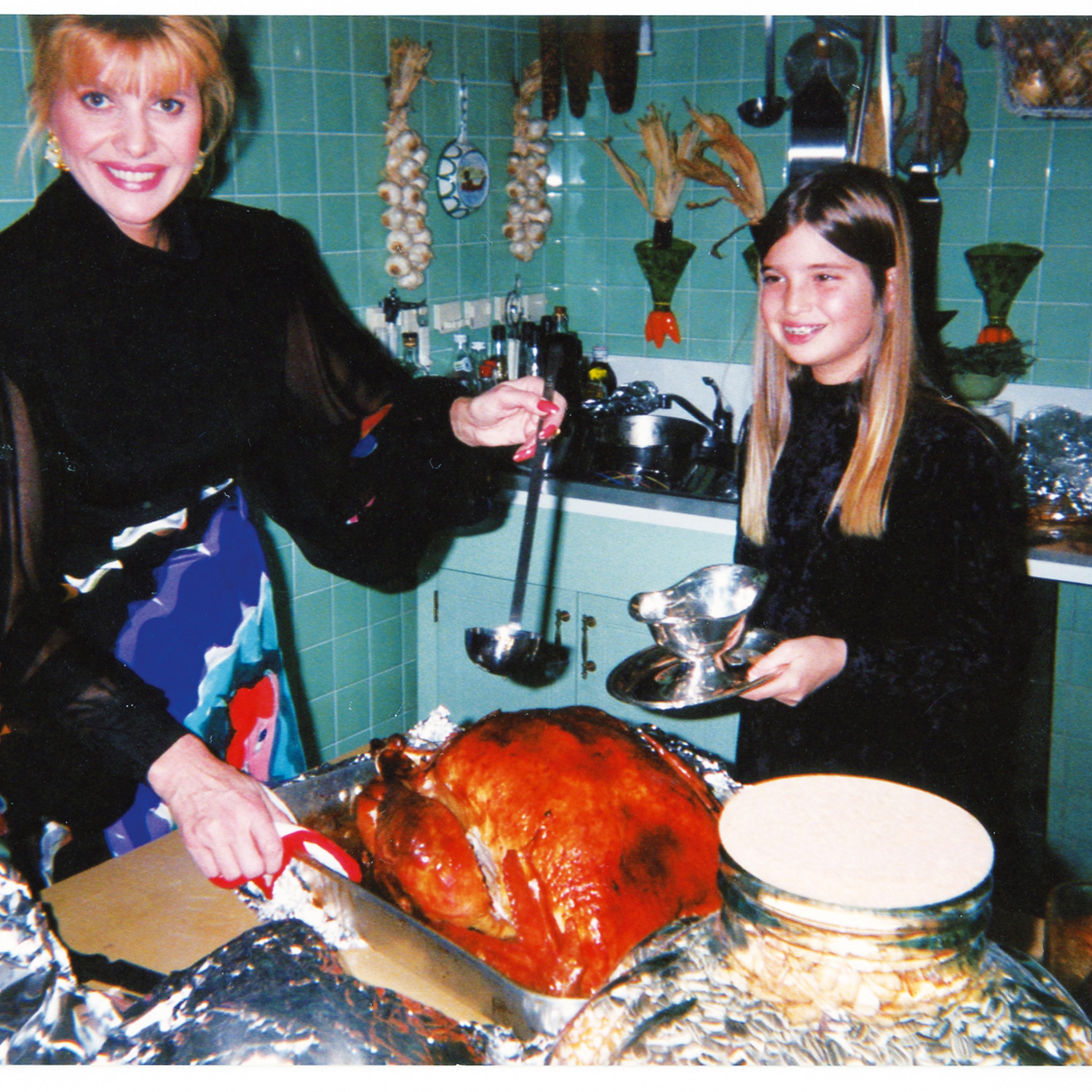 "Thanksgiving in Greenwich, with a gigantic turkey and helpful Ivanka. I'd start
cooking at five a.m. to feed a small army of Trumps, 1988."