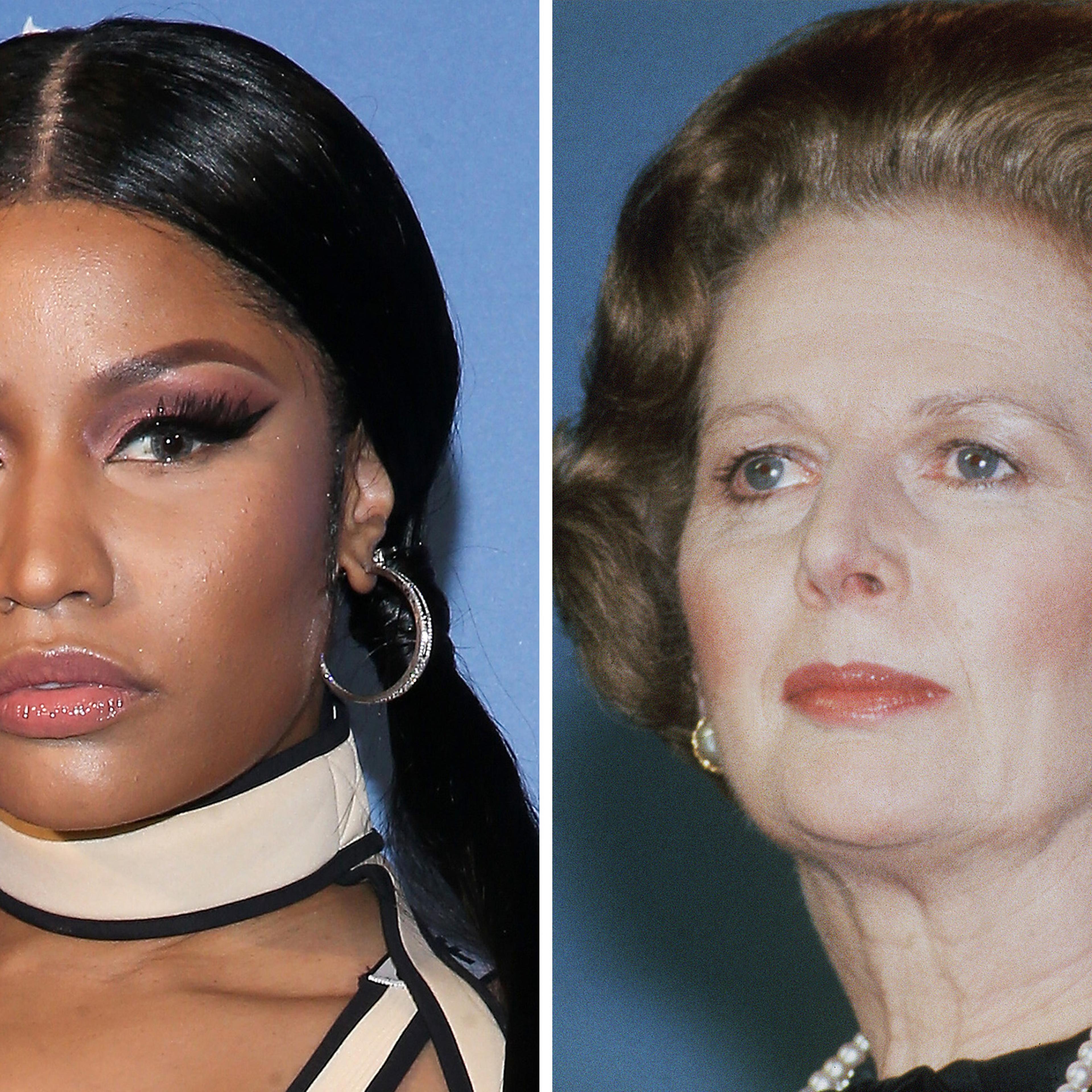 A split image of Nicki Minaj and Margaret Thatcher