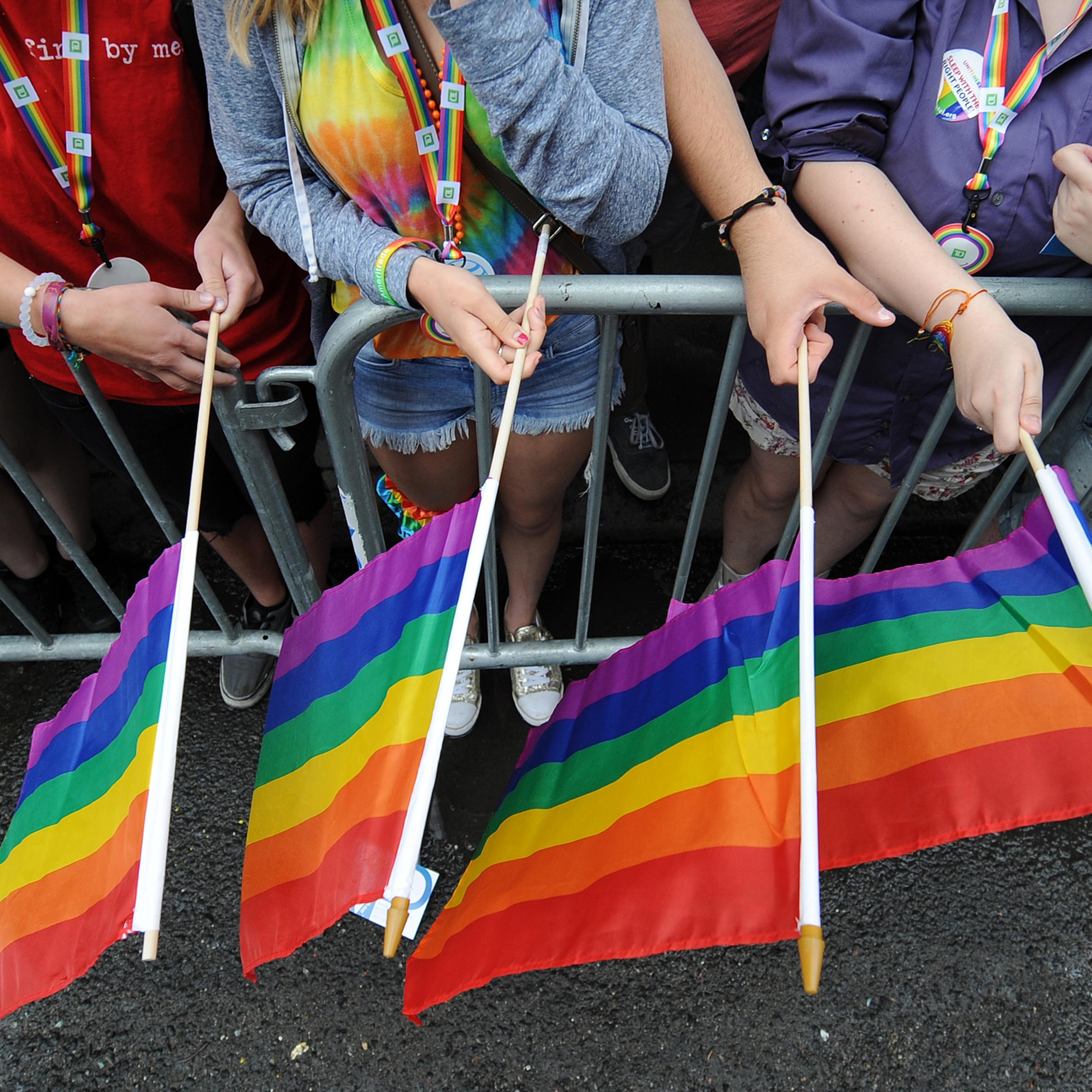 Parade marchers celebrate as they make their way down Fifth Avenue during the 2015 New York City Gay Pride Parade in New York, NY, on June 28, 2015. Two days earlier, on June 26, 2015, the U.S. Supreme Court ruled that same-sex couples have the right to