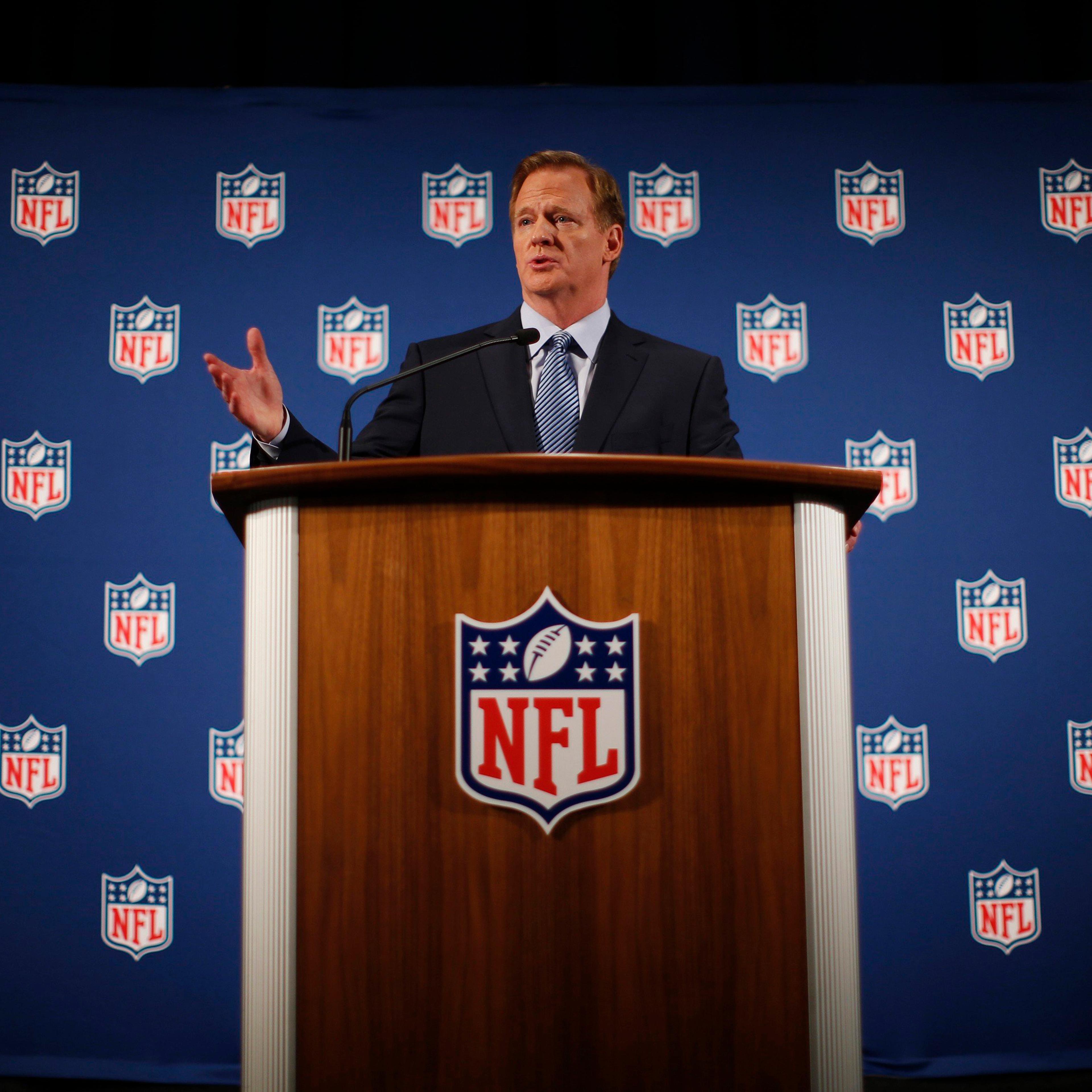 National Football League Commissioner Roger Goodell speaks at a news conference to address domestic violence issues and the NFL's Personal Conduct Policy in New York on Sept. 19, 2014.