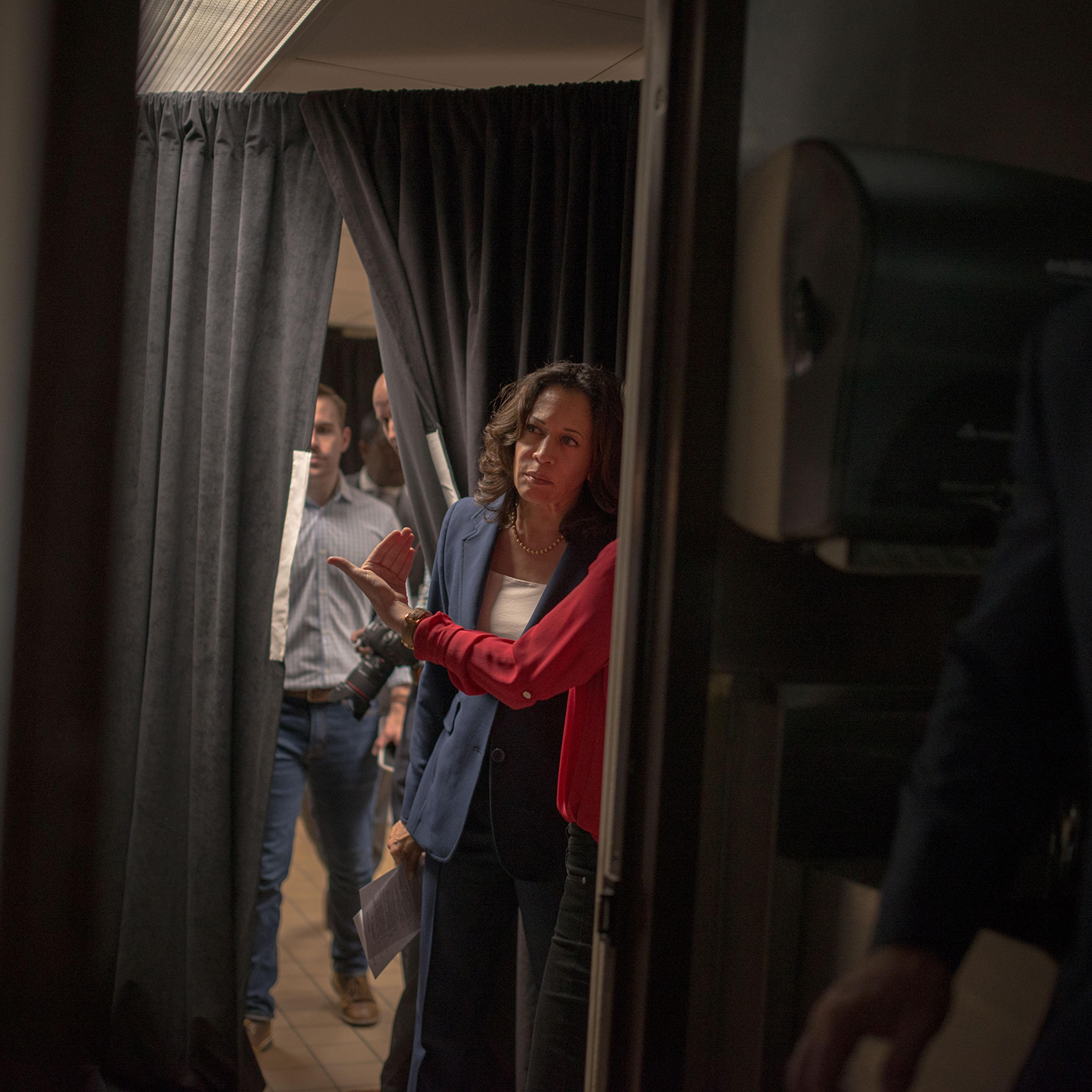 Harris backstage before her town hall in Waterloo, Iowa, on Sept. 20 2019.