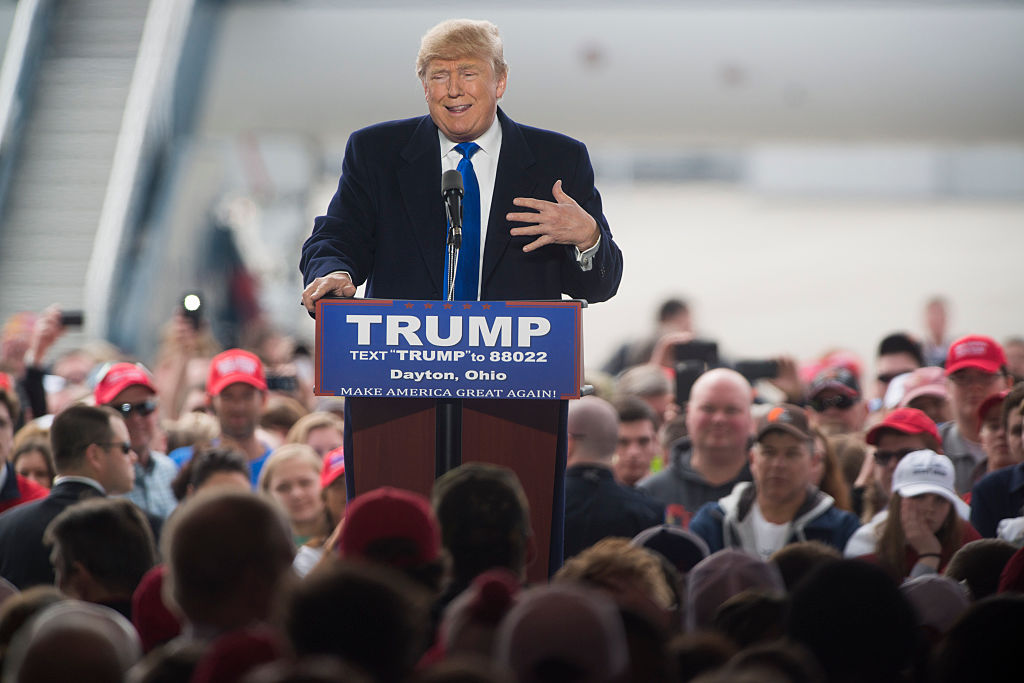 Donald Trump speaks at a campaign rally on March 12 in Vandailia, Ohio.