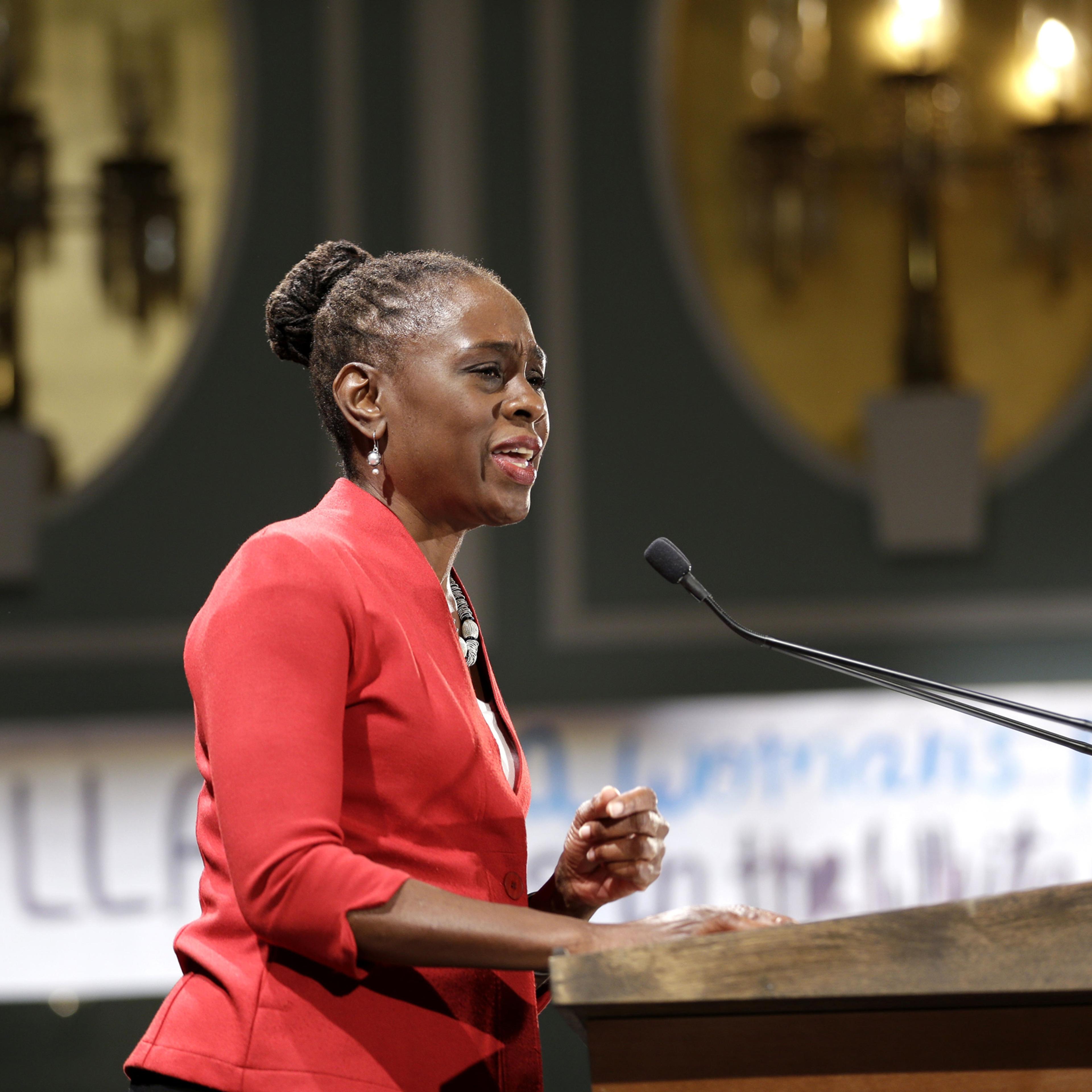 First lady of New York City Chirlane McCray speaks during a Women for Hillary event in New York, Monday, April 18, 2016. (AP Photo/Seth Wenig)