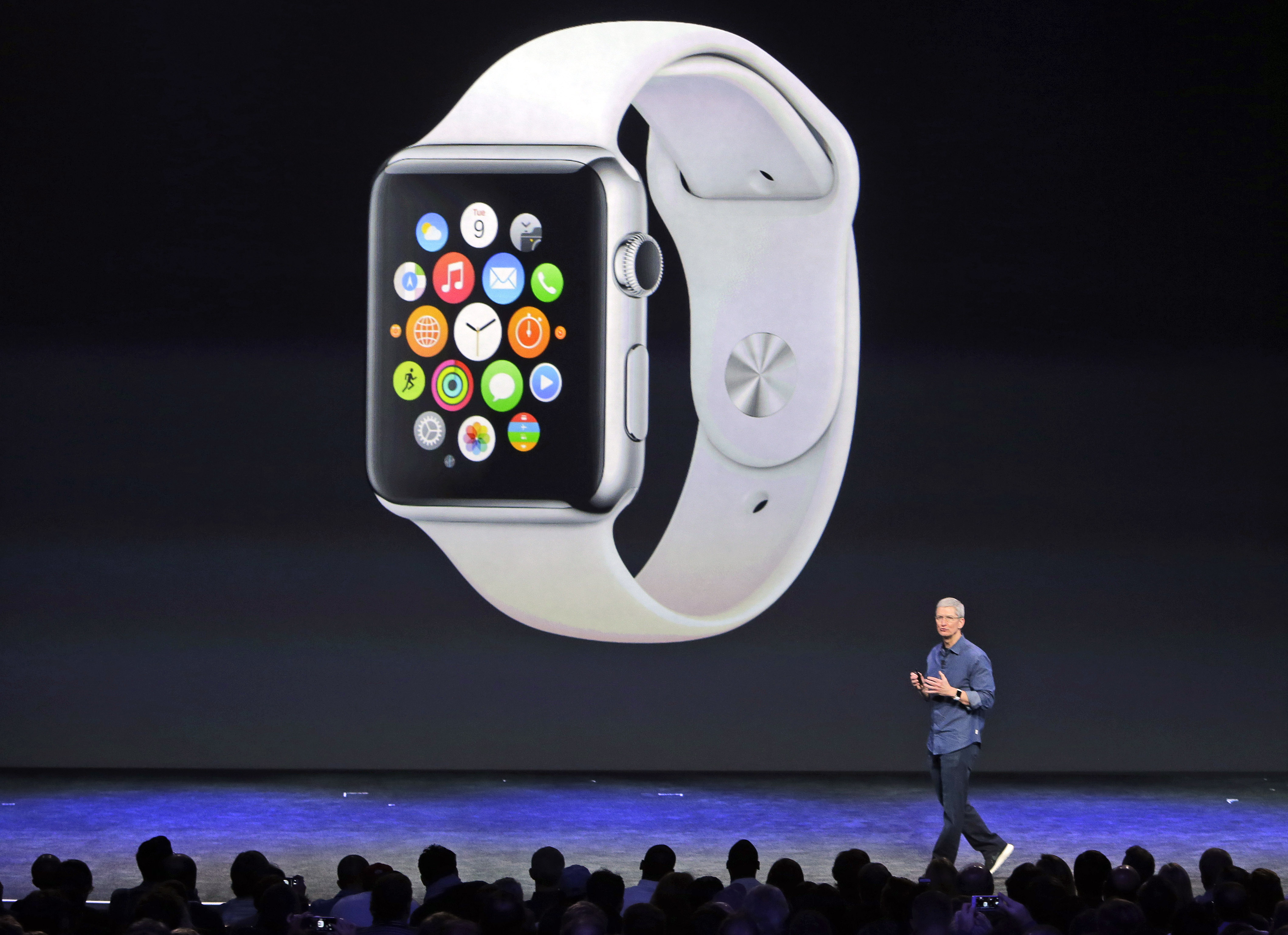 Apple CEO Tim Cook introduces the new Apple Watch on Sept. 9, 2014, in Cupertino, Calif.