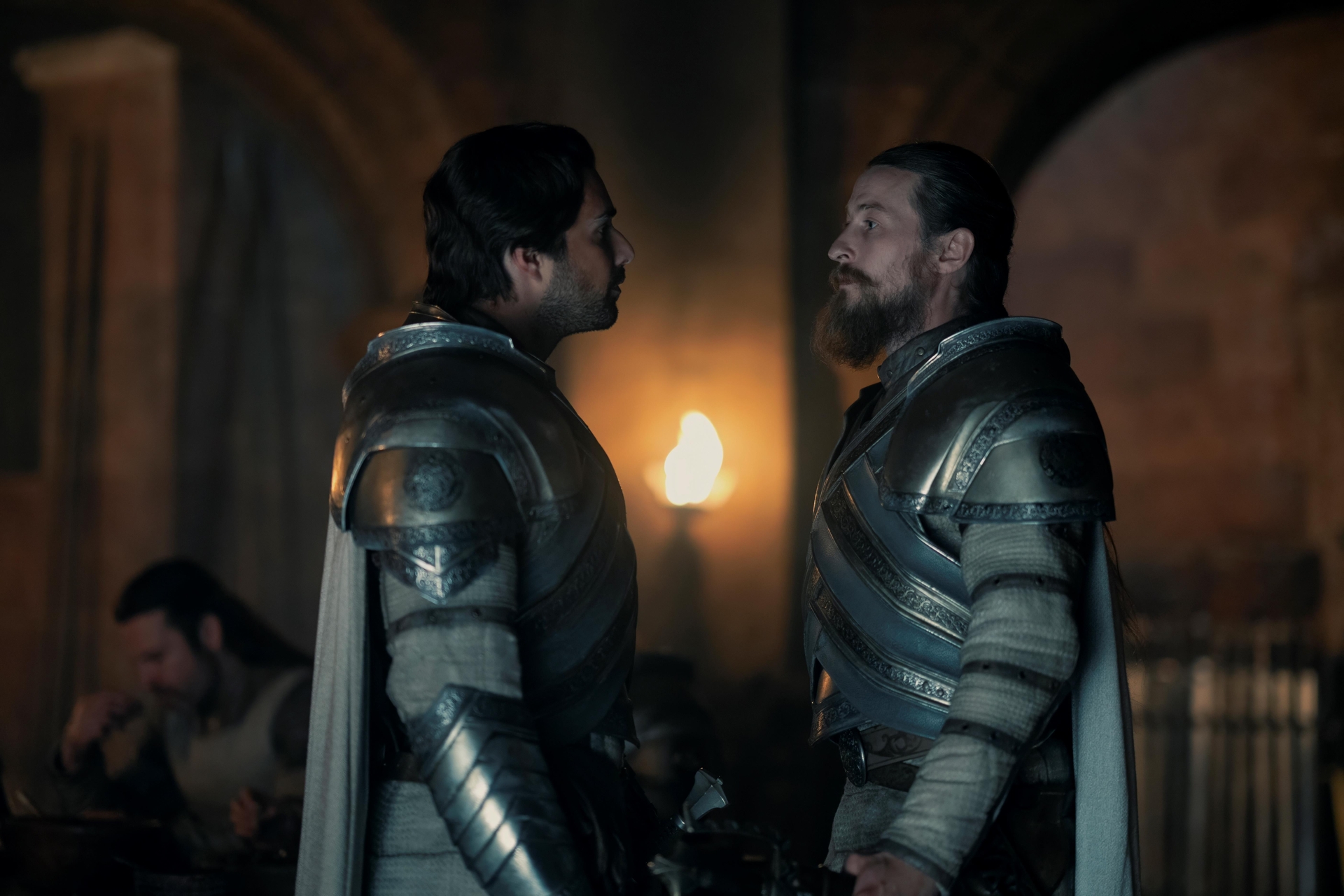 Fabien Frankel as Criston Cole and Luke Tittensor as Arryk Cargyll in 'House of the Dragon' Season 2.