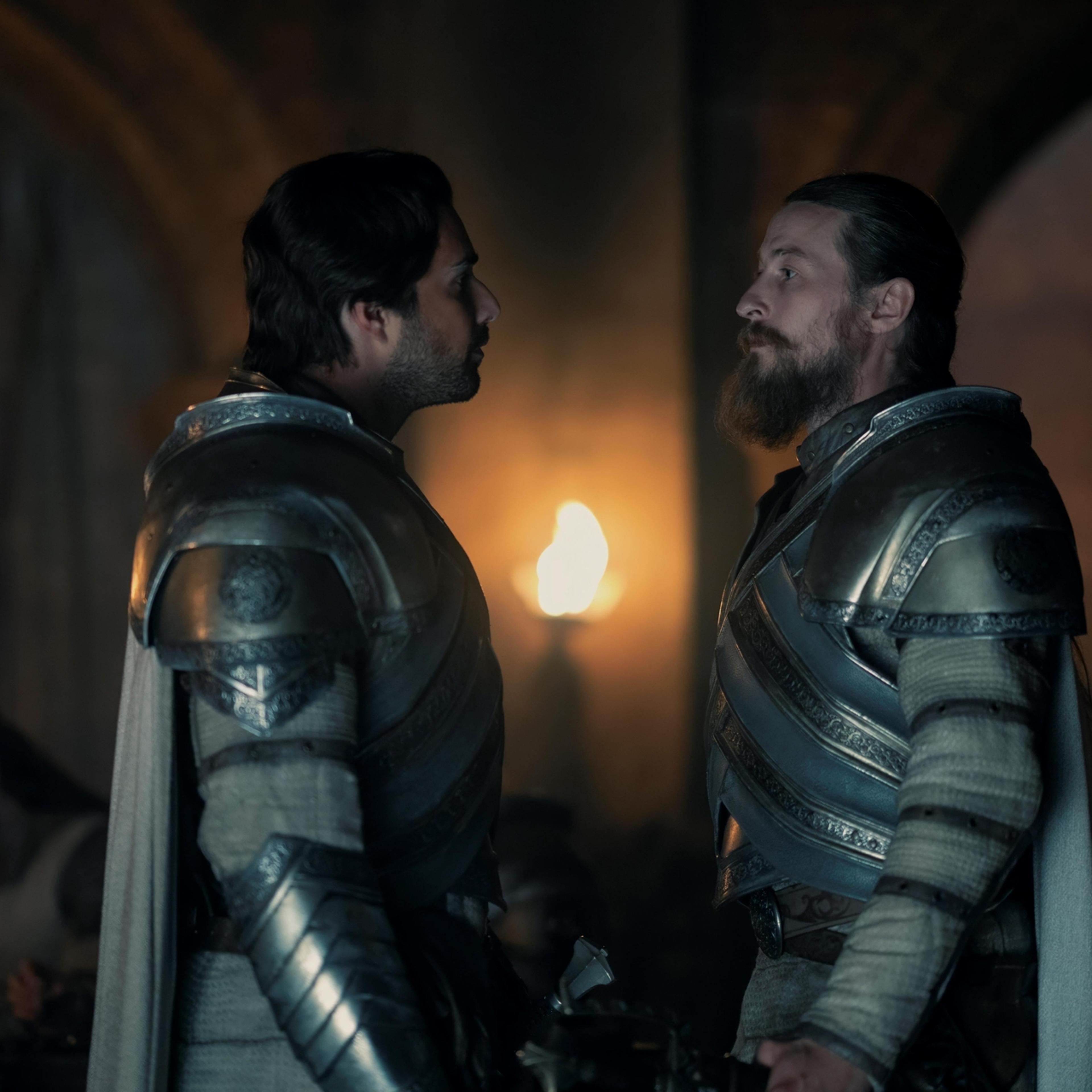 Fabien Frankel as Criston Cole and Luke Tittensor as Arryk Cargyll in 'House of the Dragon' Season 2.