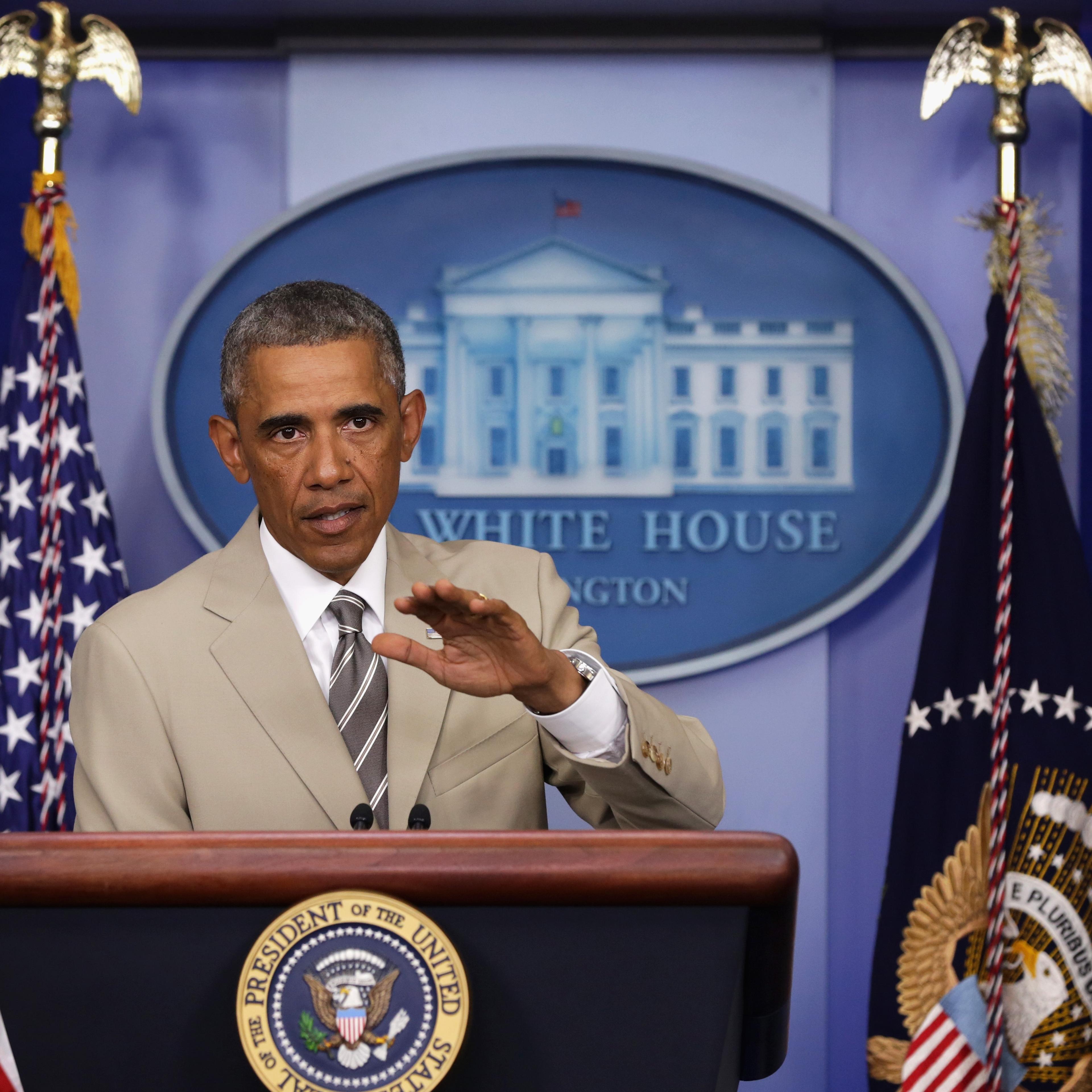 President Obama Makes Statement In The Briefing Room Of White House