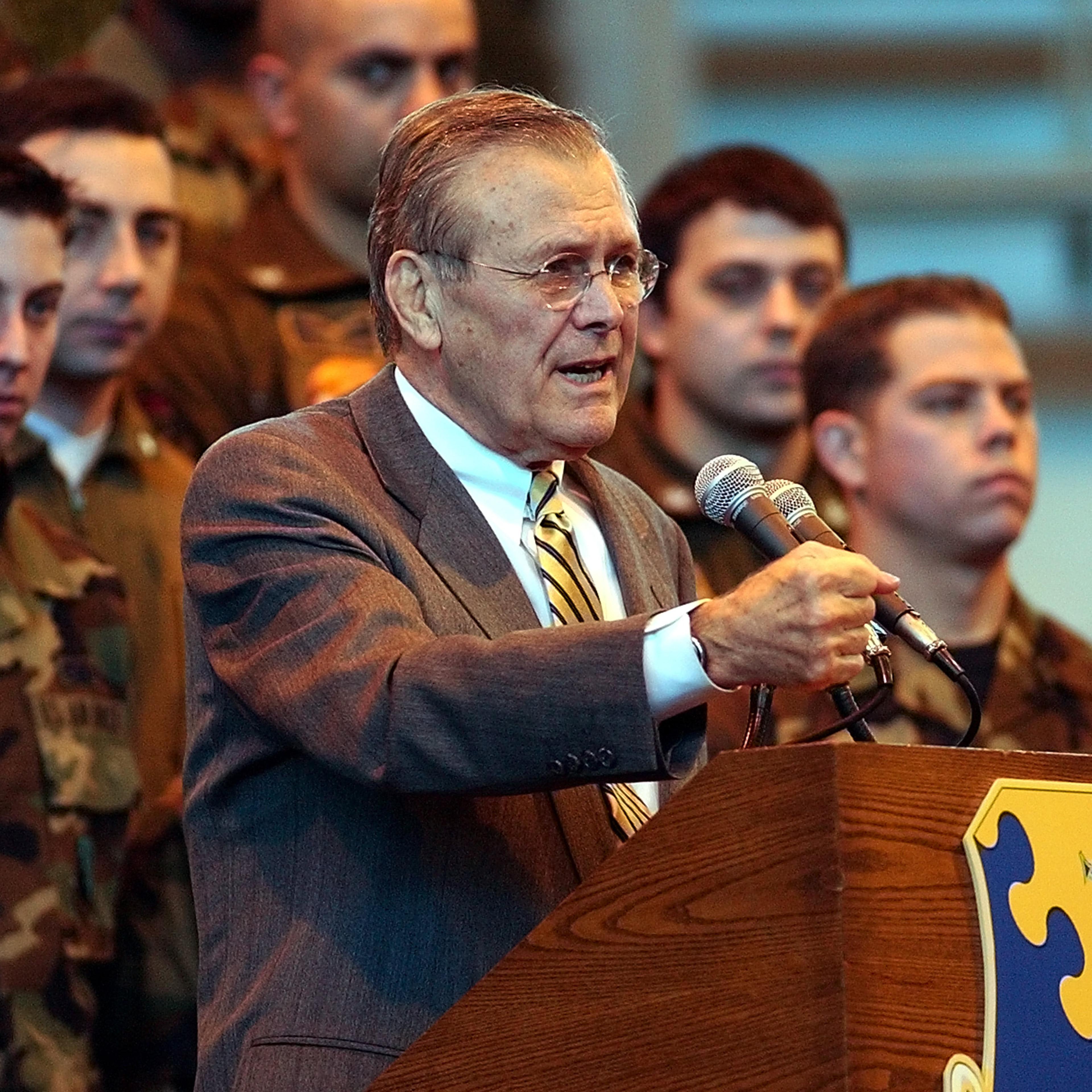 U.S. Defense Secretary Donald Rumsfeld Speaks To Troops In Italy