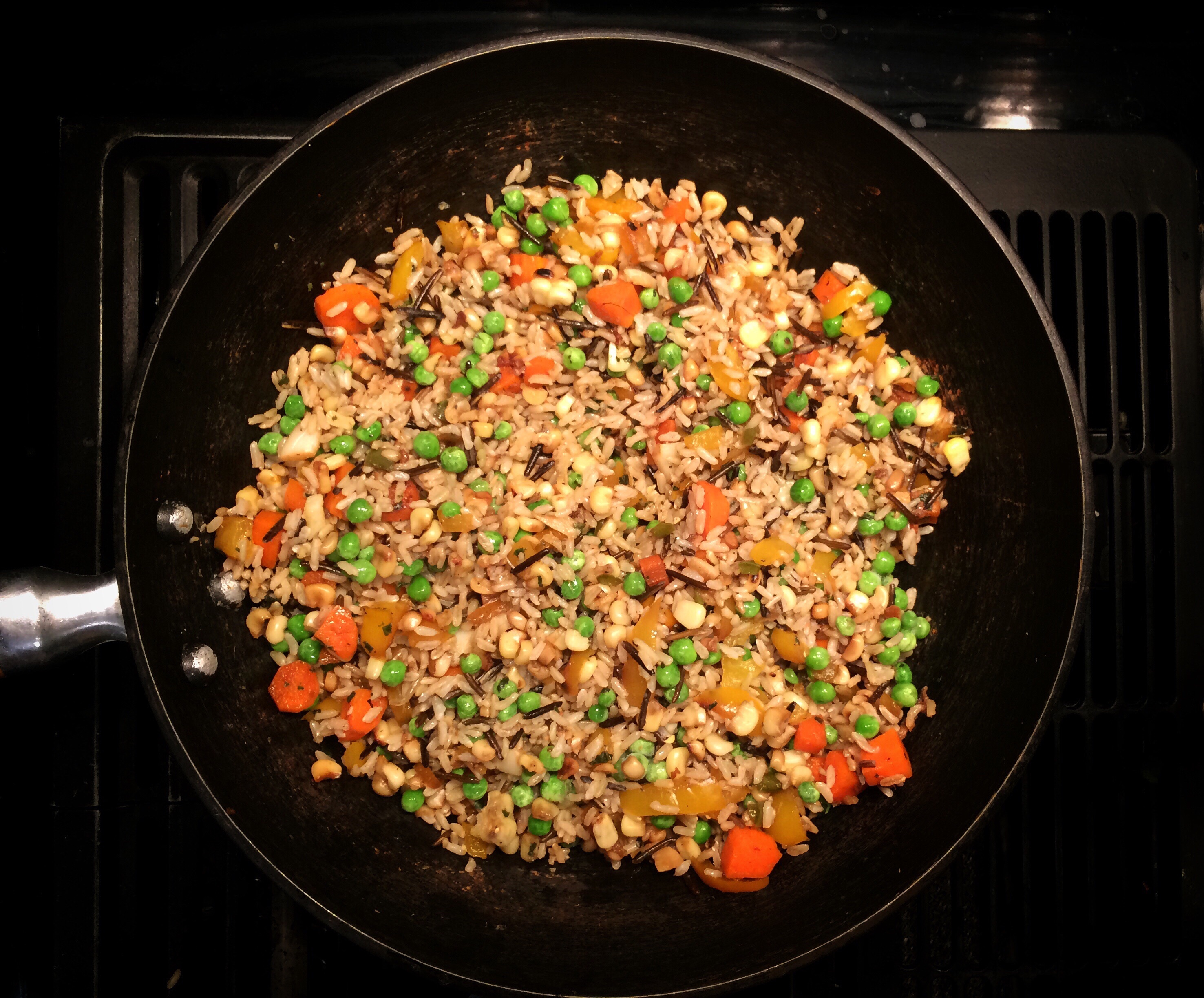 Directly Above Shot Of Veg Fried Rice In Cooking Pan