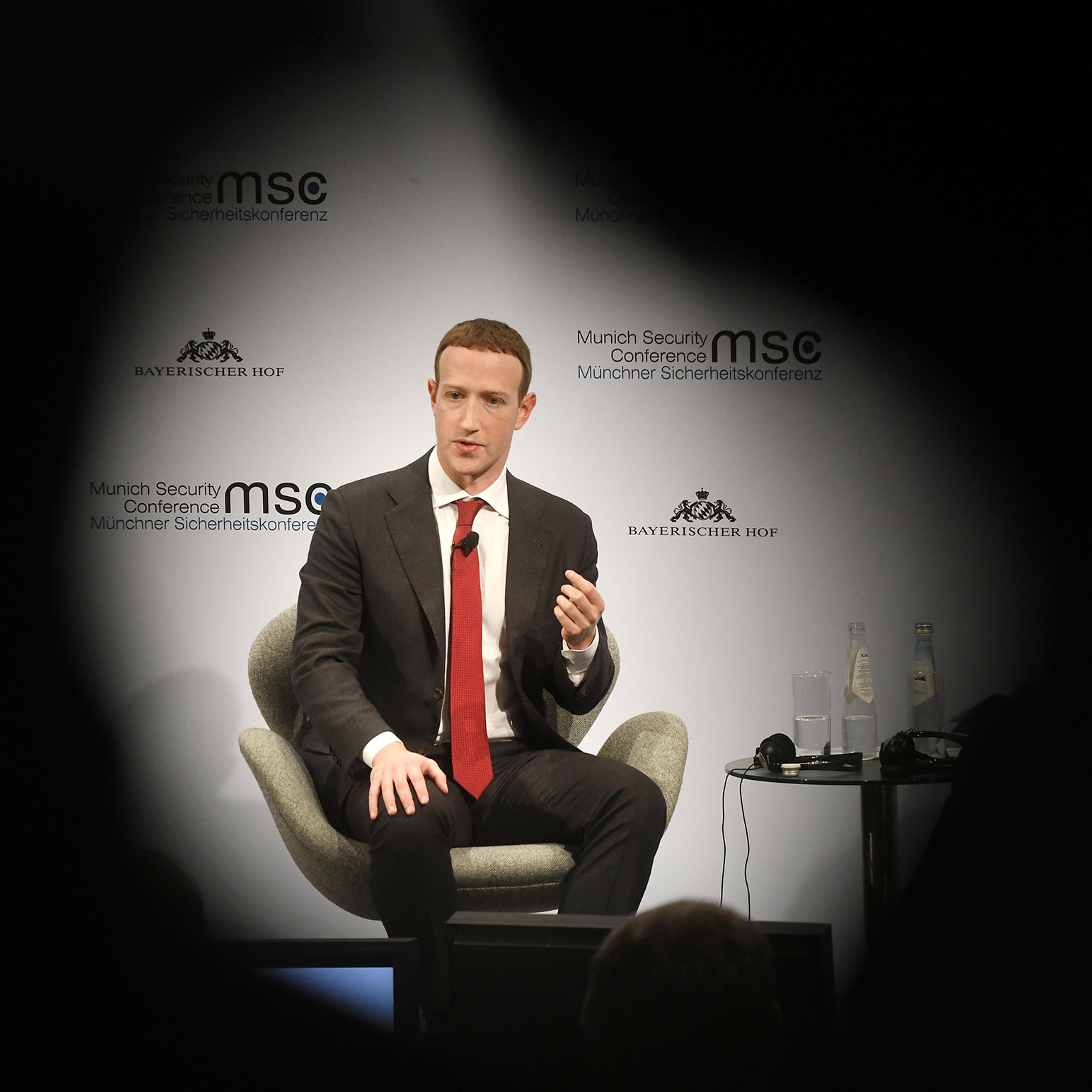 Mark Zuckerberg speaks at the 56th Munich Security Conference on Feb. 15, 2020.