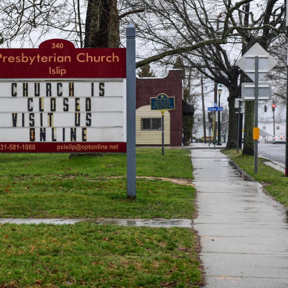 Church sign tells parishioners to go online during pandemic in 2020