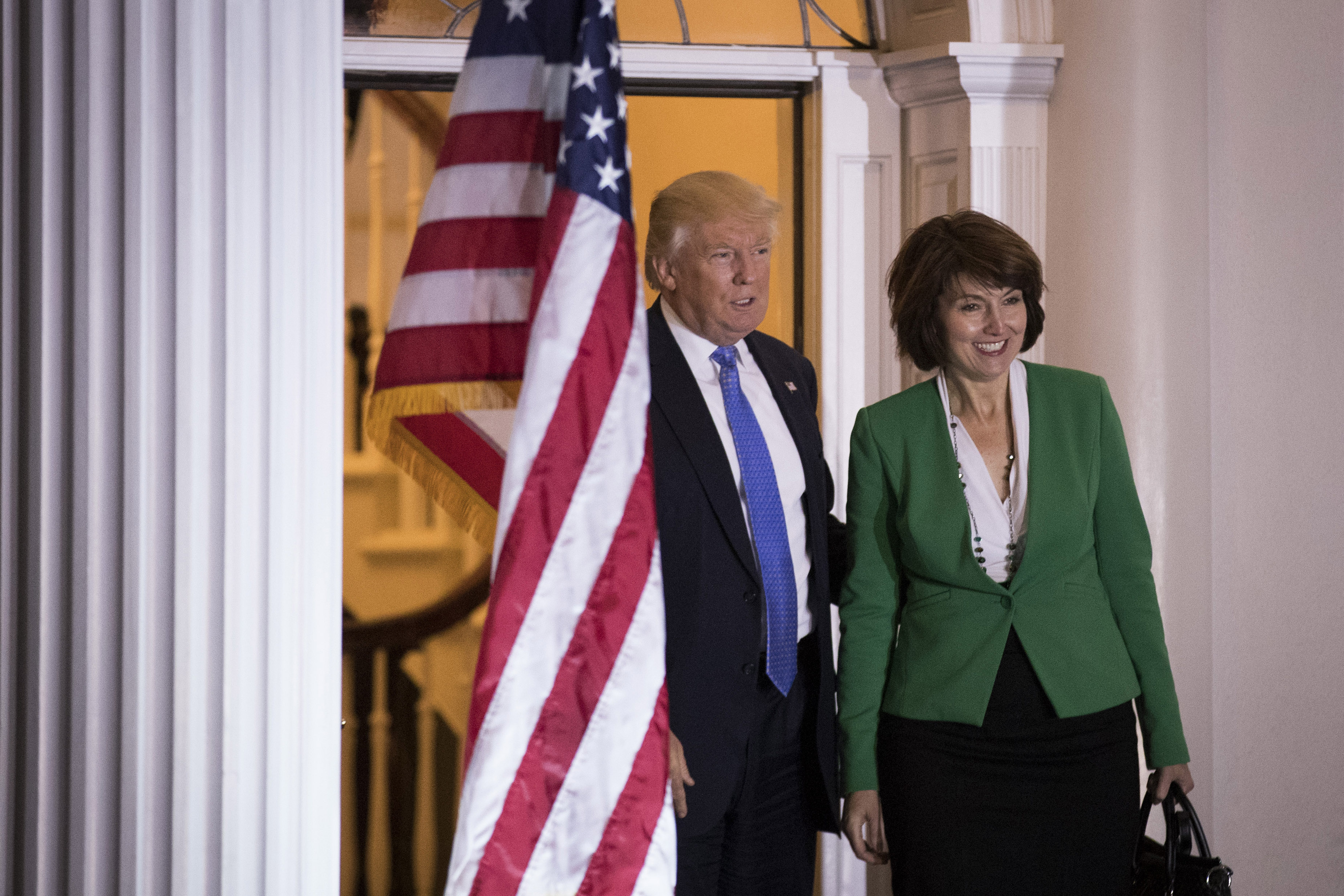President-elect Donald Trump and U.S. Rep. Cathy McMorris Rodgers (R-WA) pose for a photo before their meeting at Trump International Golf Club, November 20, 2016 in Bedminster Township, New Jersey.