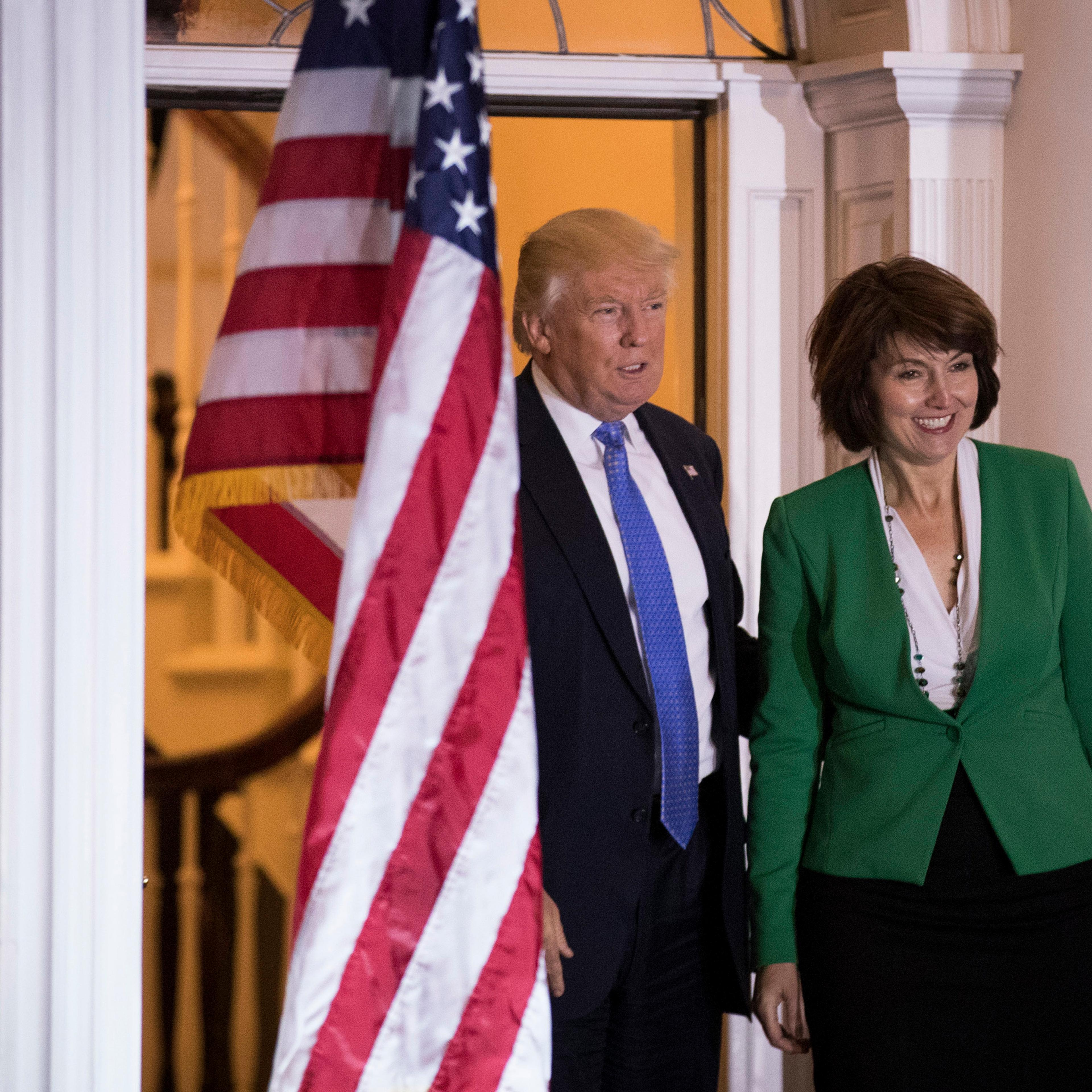 President-elect Donald Trump and U.S. Rep. Cathy McMorris Rodgers (R-WA) pose for a photo before their meeting at Trump International Golf Club, November 20, 2016 in Bedminster Township, New Jersey.