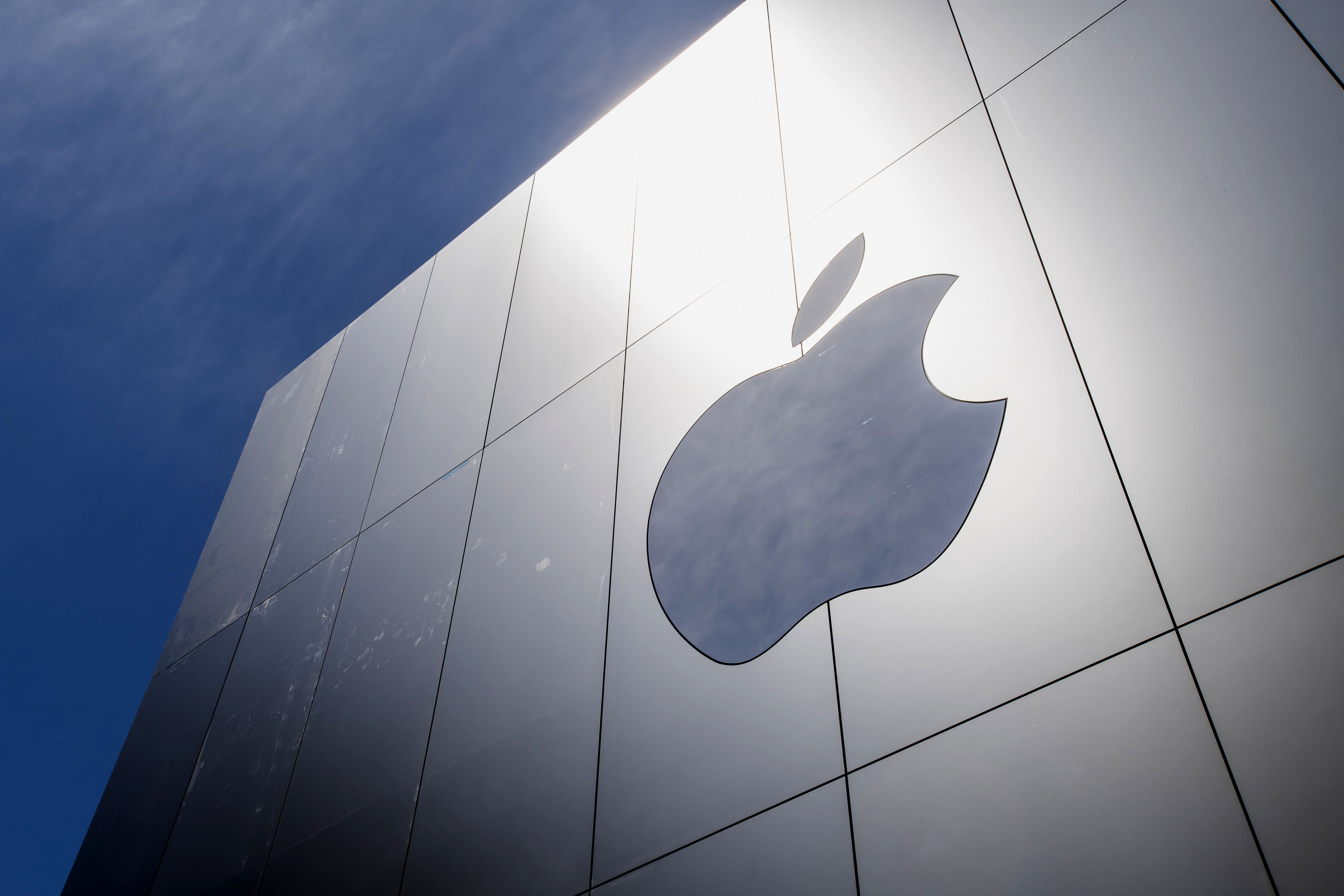 The Apple Inc. logo is seen outside of the company's new flagship store at Union Square in San Francisco, California, U.S., on Thursday, May 19, 2016.