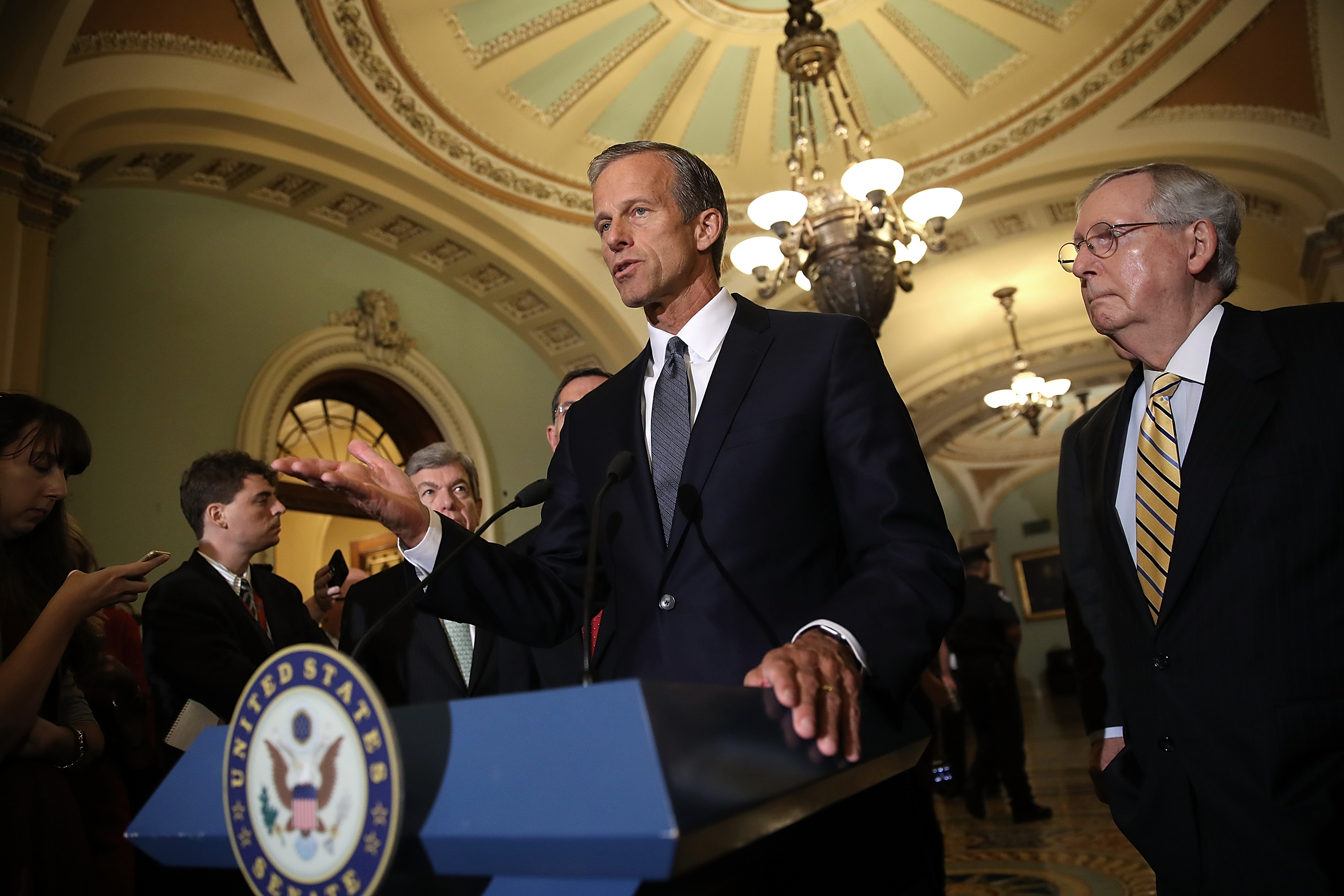 Senate Lawmakers Address The Media After Their Weekly Policy Luncheons