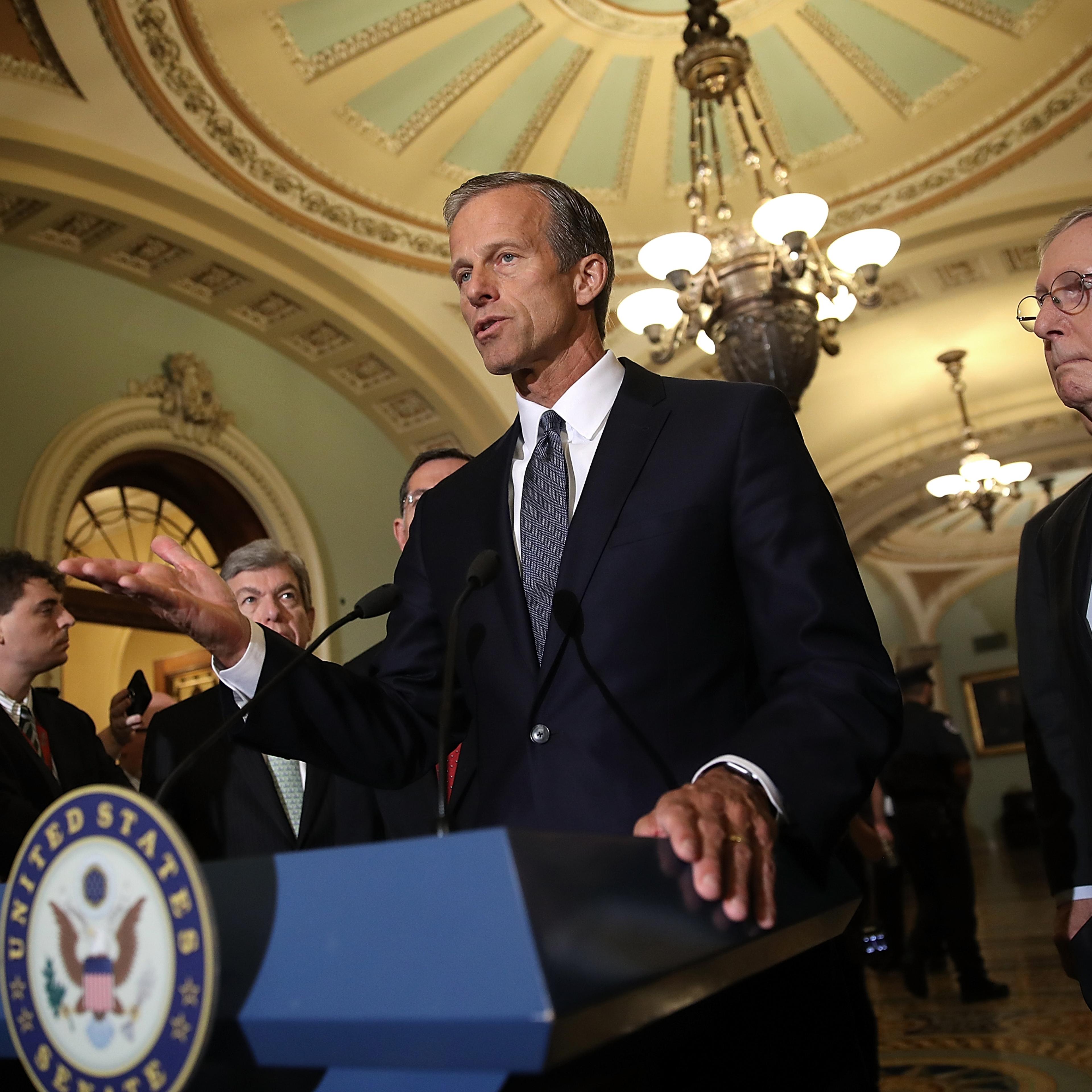Senate Lawmakers Address The Media After Their Weekly Policy Luncheons