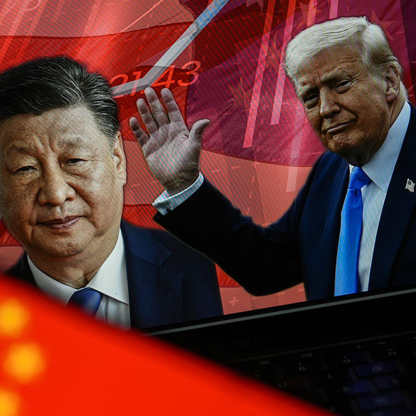 Portraits of U.S. President Donald Trump and Chinese President Xi Jinping on April 10, 2025