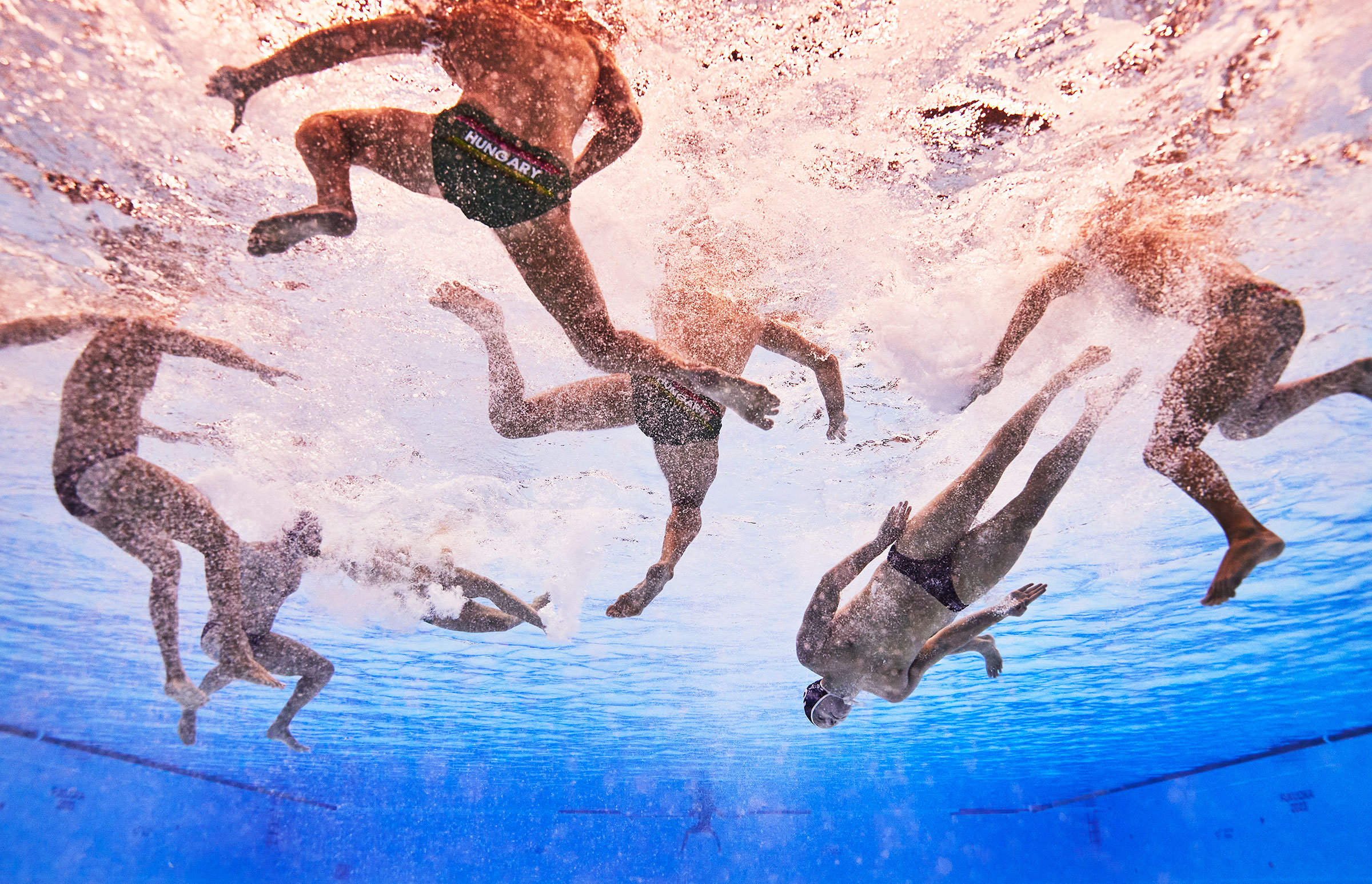 The United States and Hungary face off during the Mens quarter final match of the 2023 World Aquatics Championships in Fukuoka, Japan on July 25, 2023.