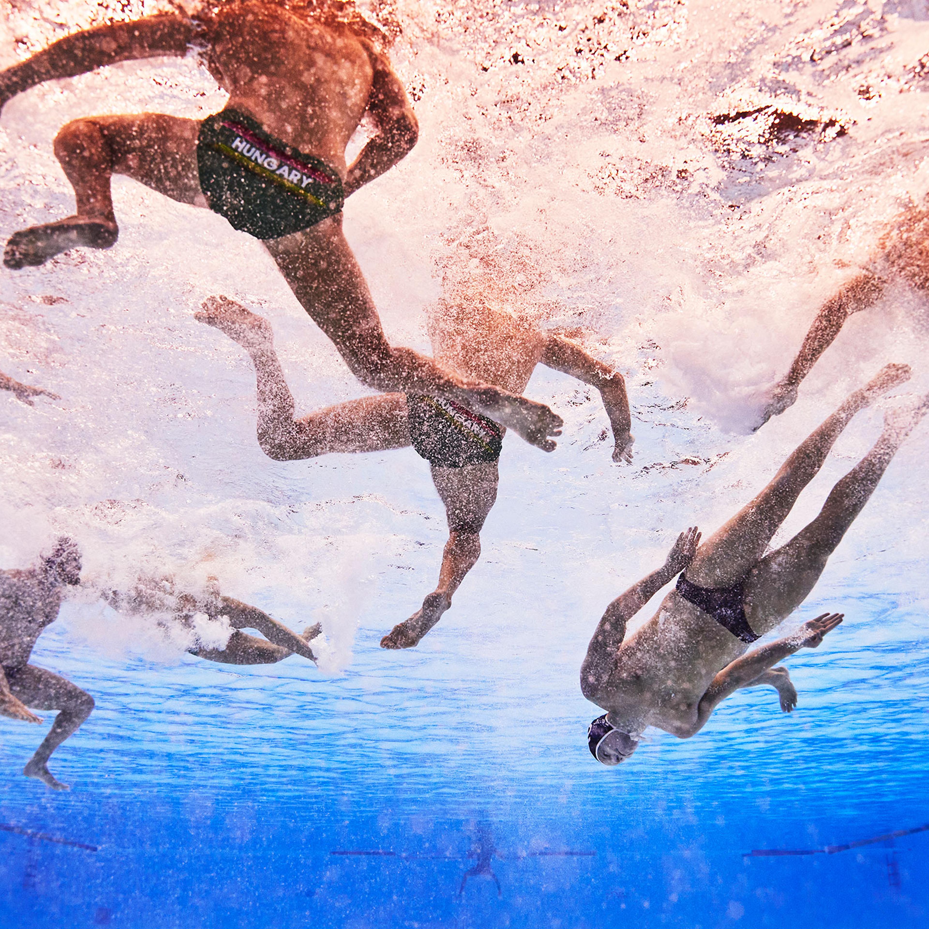 The United States and Hungary face off during the Mens quarter final match of the 2023 World Aquatics Championships in Fukuoka, Japan on July 25, 2023.