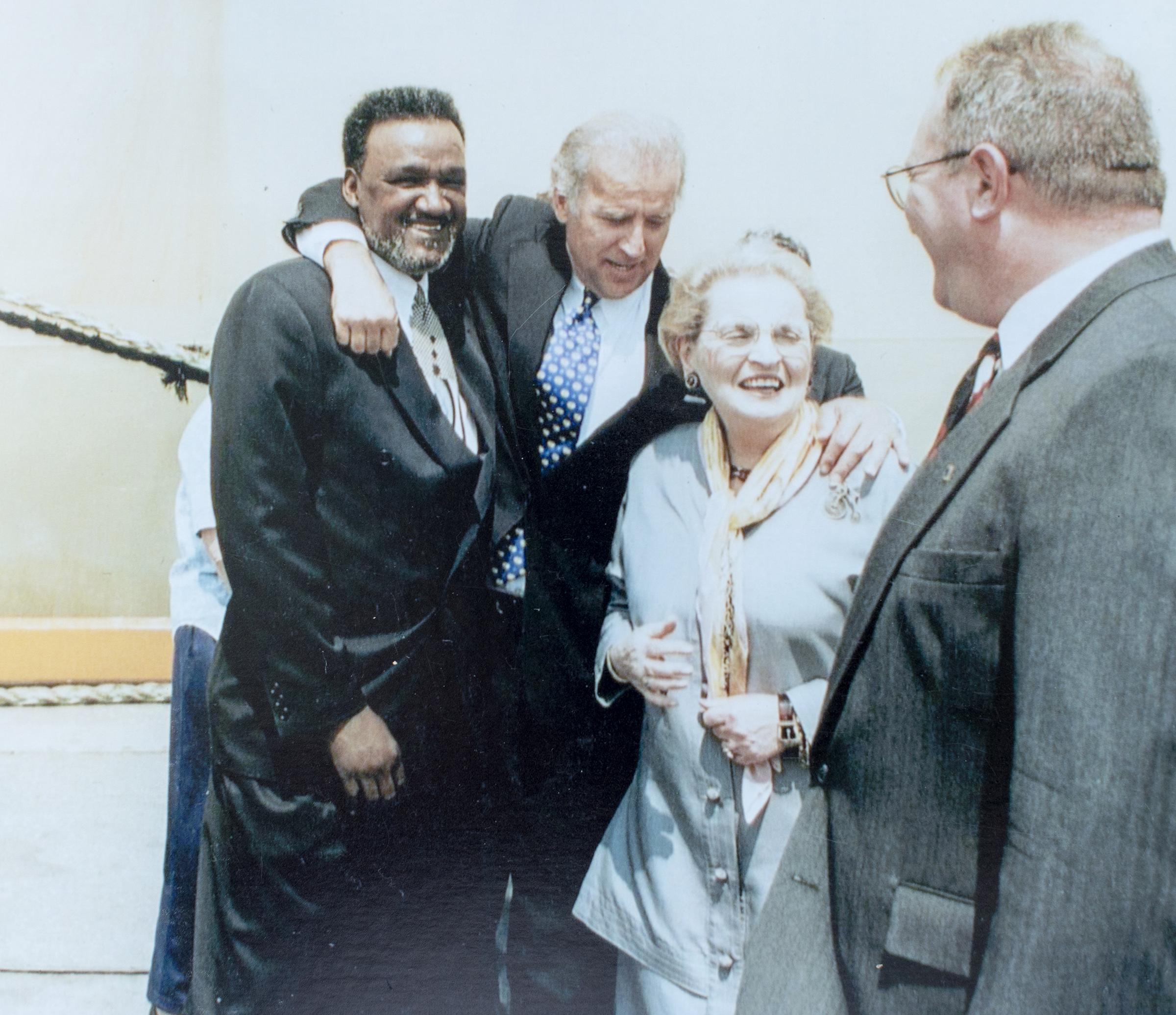 Richard "Mouse" Smith, left, with President Joe Biden, Madeleine Albright and Adam McBride sometime in the mid '90's. Smith is a Civil Rights leader in Delaware who has been friends with Biden since they were both young and when Biden was a lifeguard at 